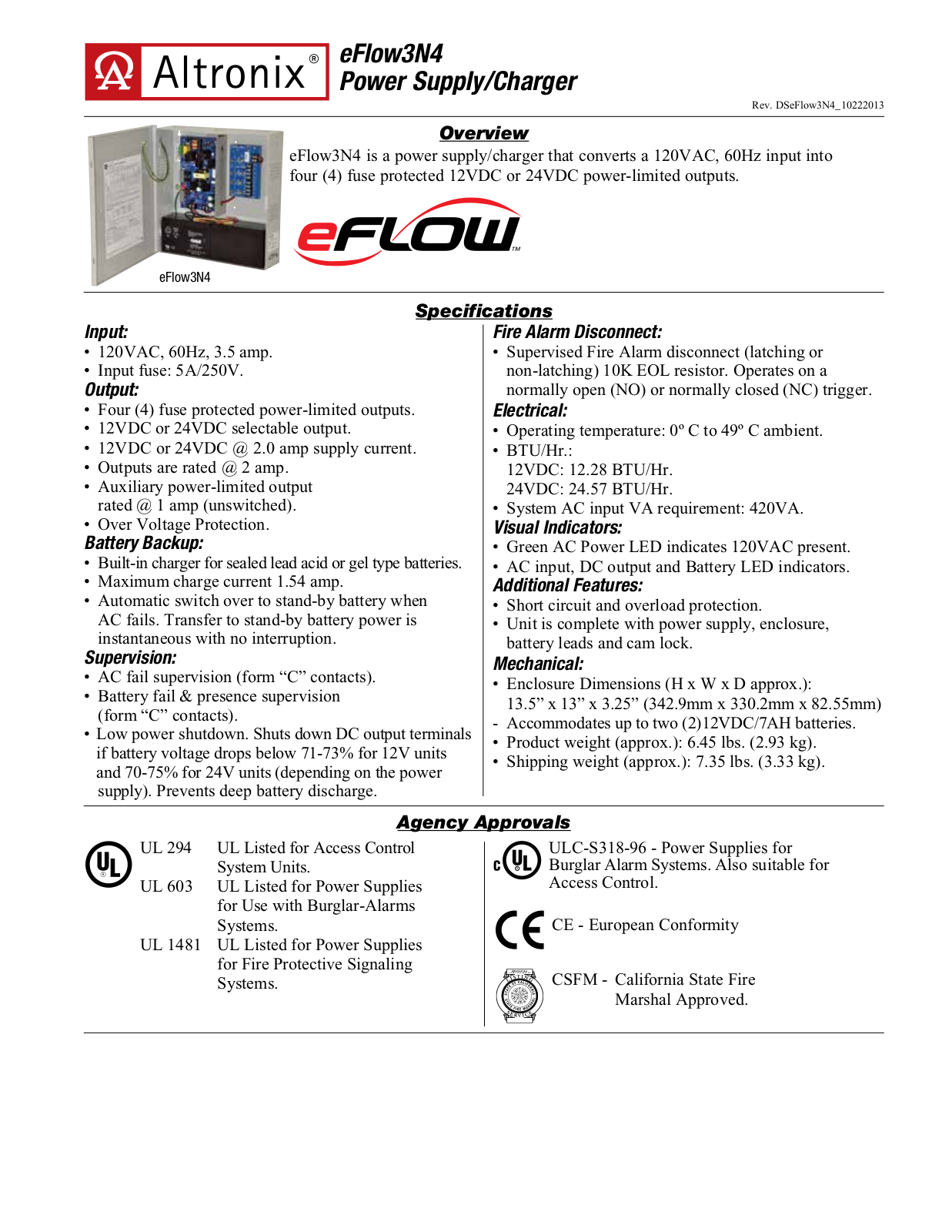 Altronix eFlow3N4 Specsheet