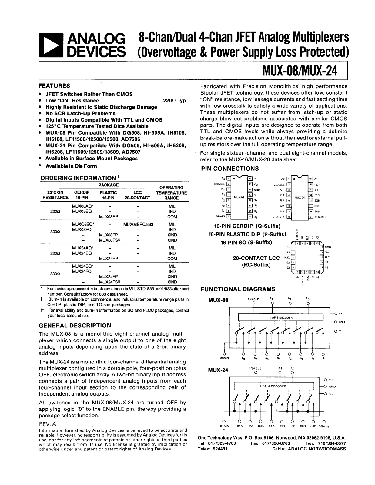 Analog Devices MUX08 Datasheet