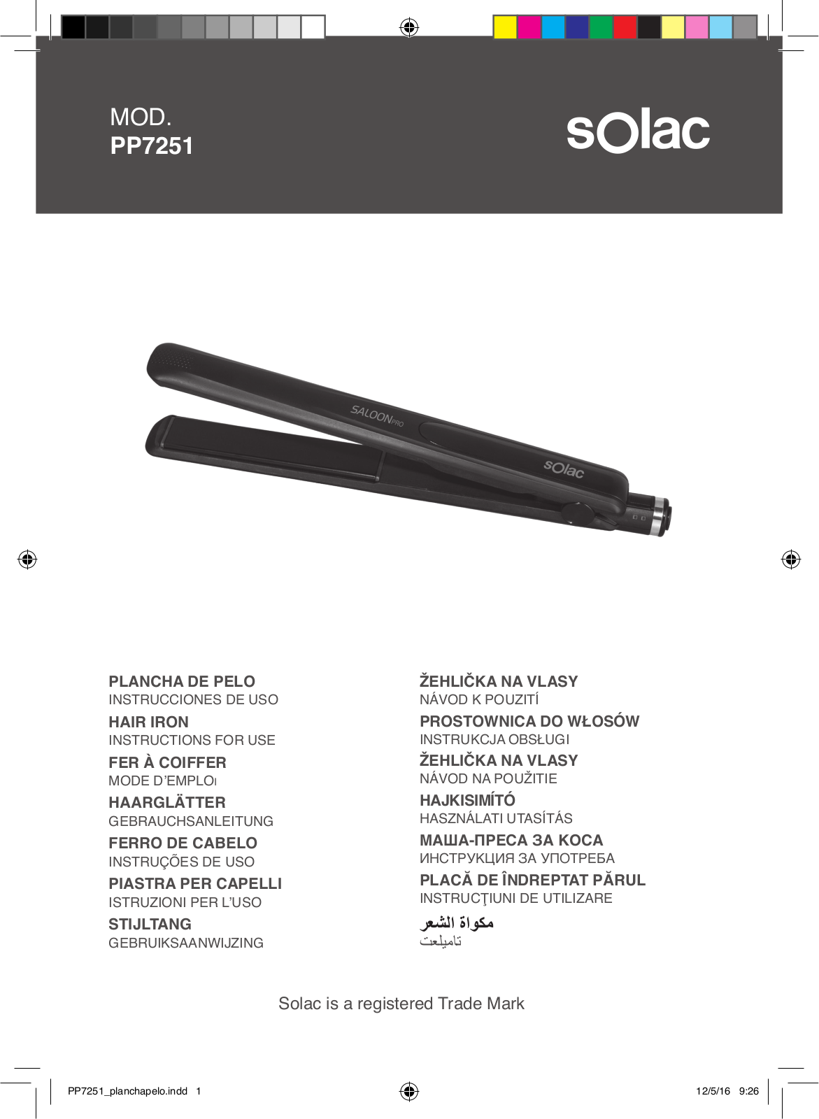 SOLAC PP7251 Instructions For Use Manual