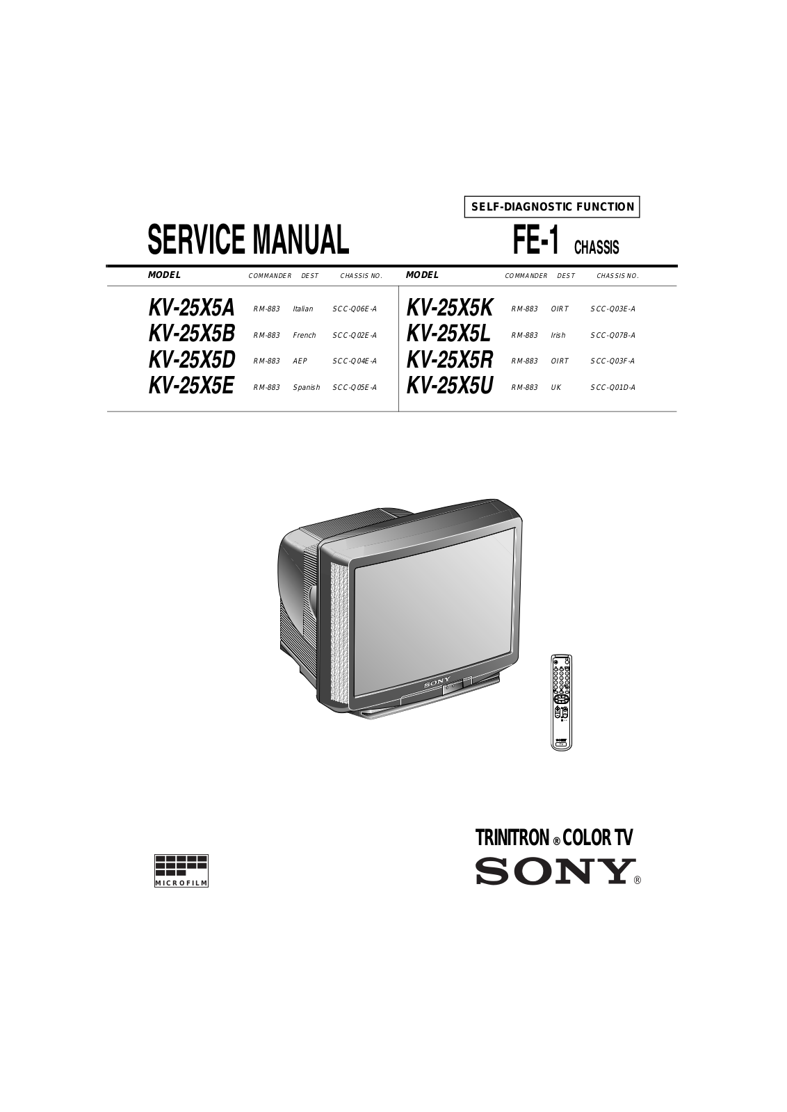 Sony KV-25X5A, KV-25X5B, KV-25X5D, KV-25X5E, KV-25X5EK SERVICE MANUAL 1