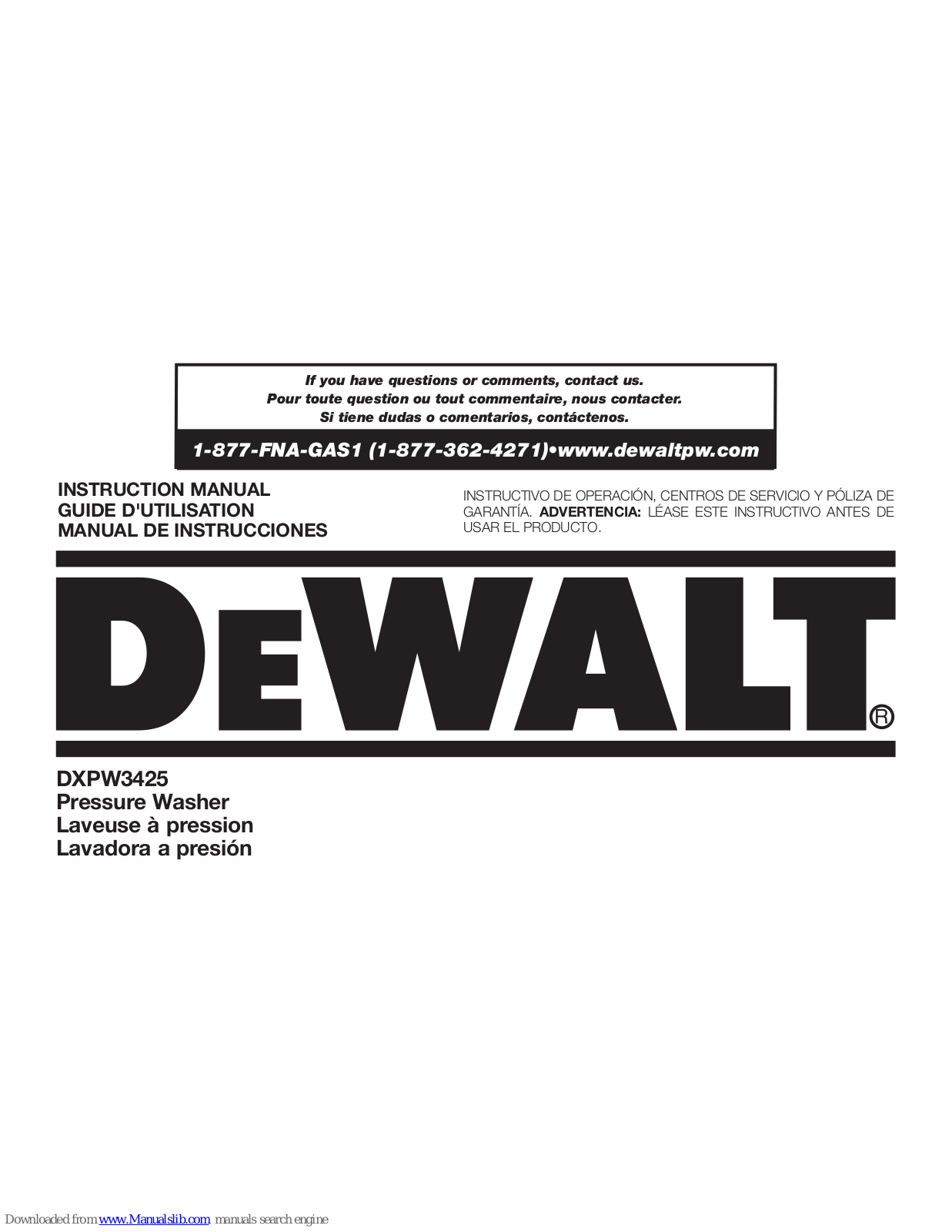 DeWalt DXPW3425 Instruction Manual