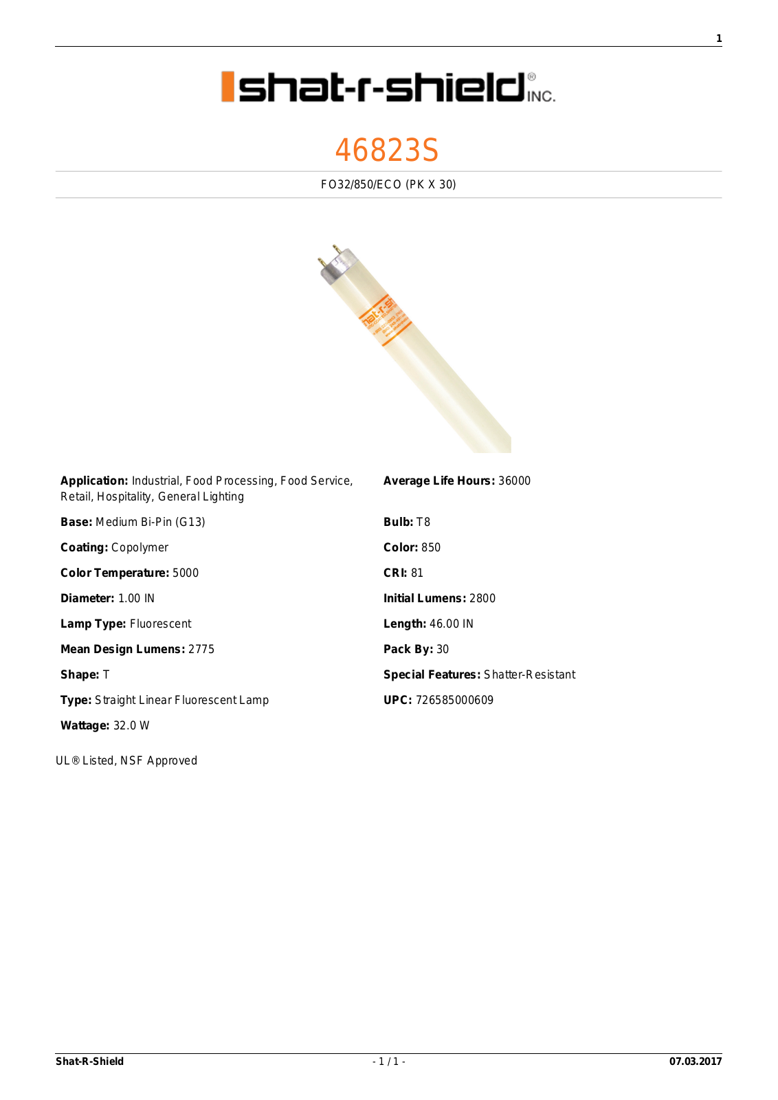 Shat-R-Shield 46823S Data sheet