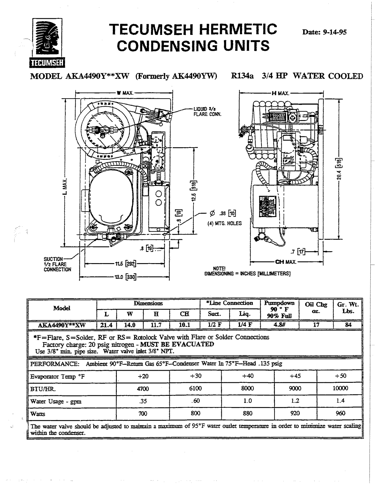 Tecumseh AKA4490YXDXW Performance Data Sheet