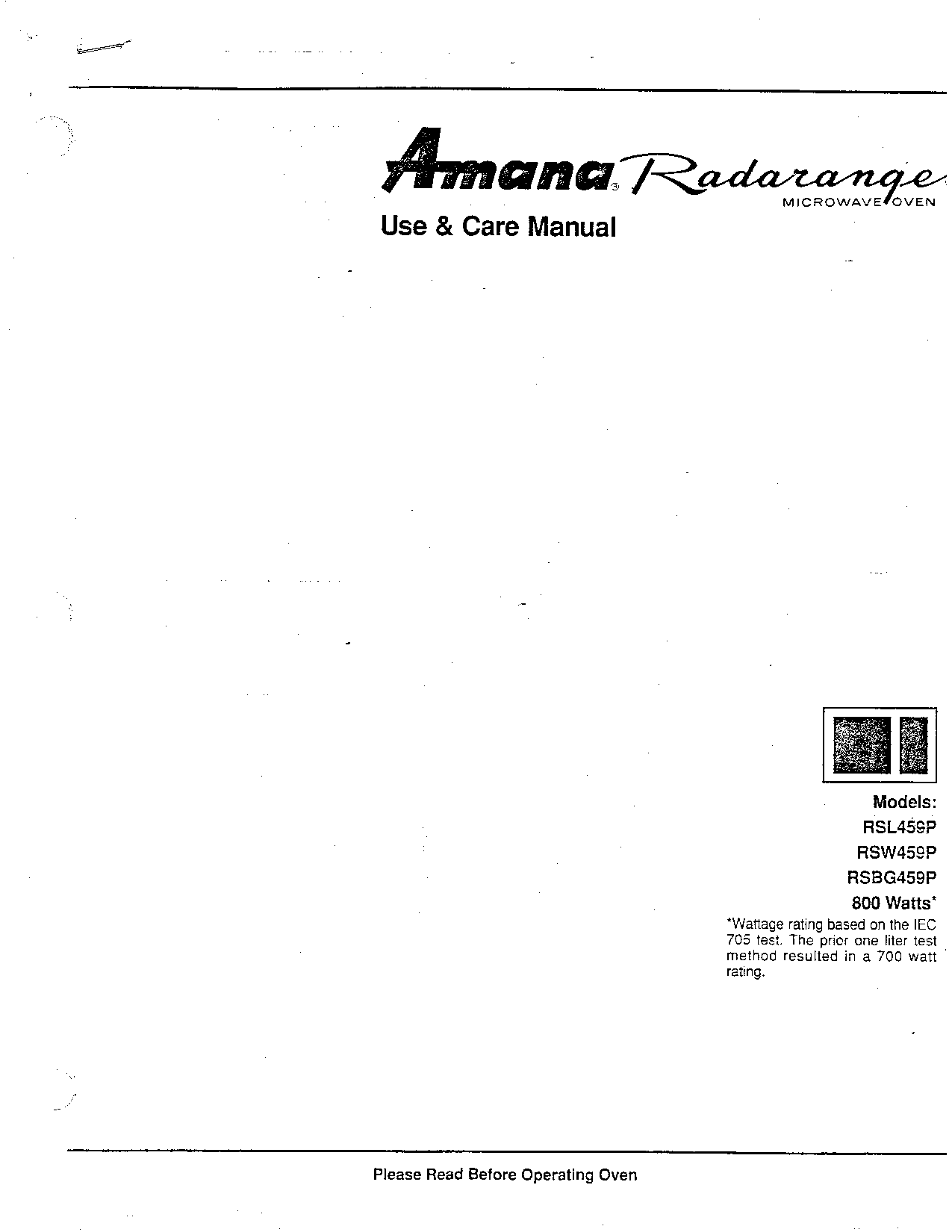 Amana RSBG459P, RSL459P, RSW459P User Manual