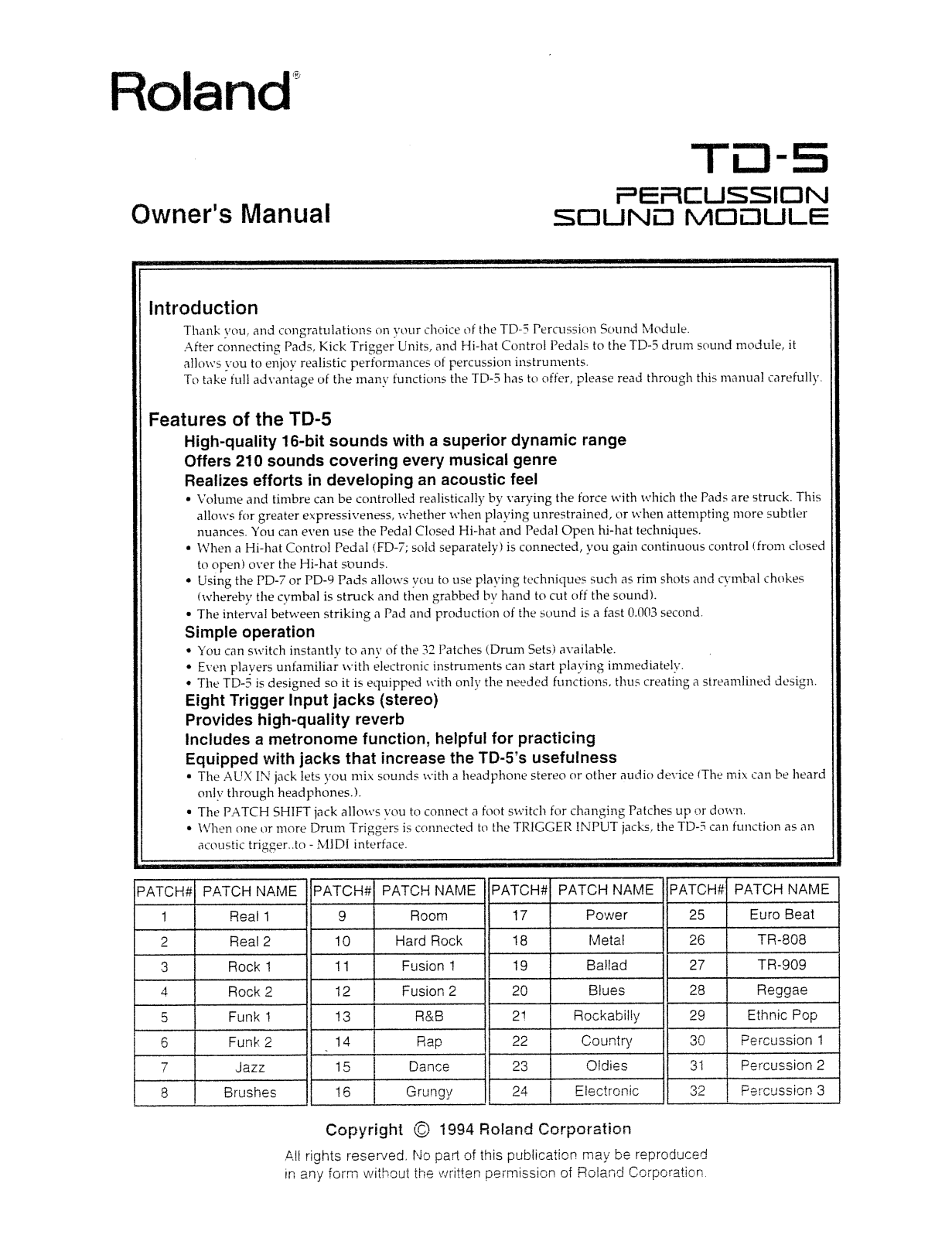 Roland TD-5 User Manual