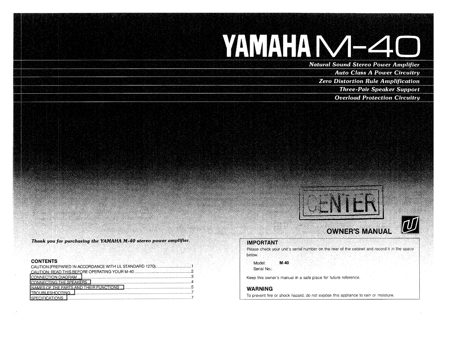 Yamaha M-40 Owners manual