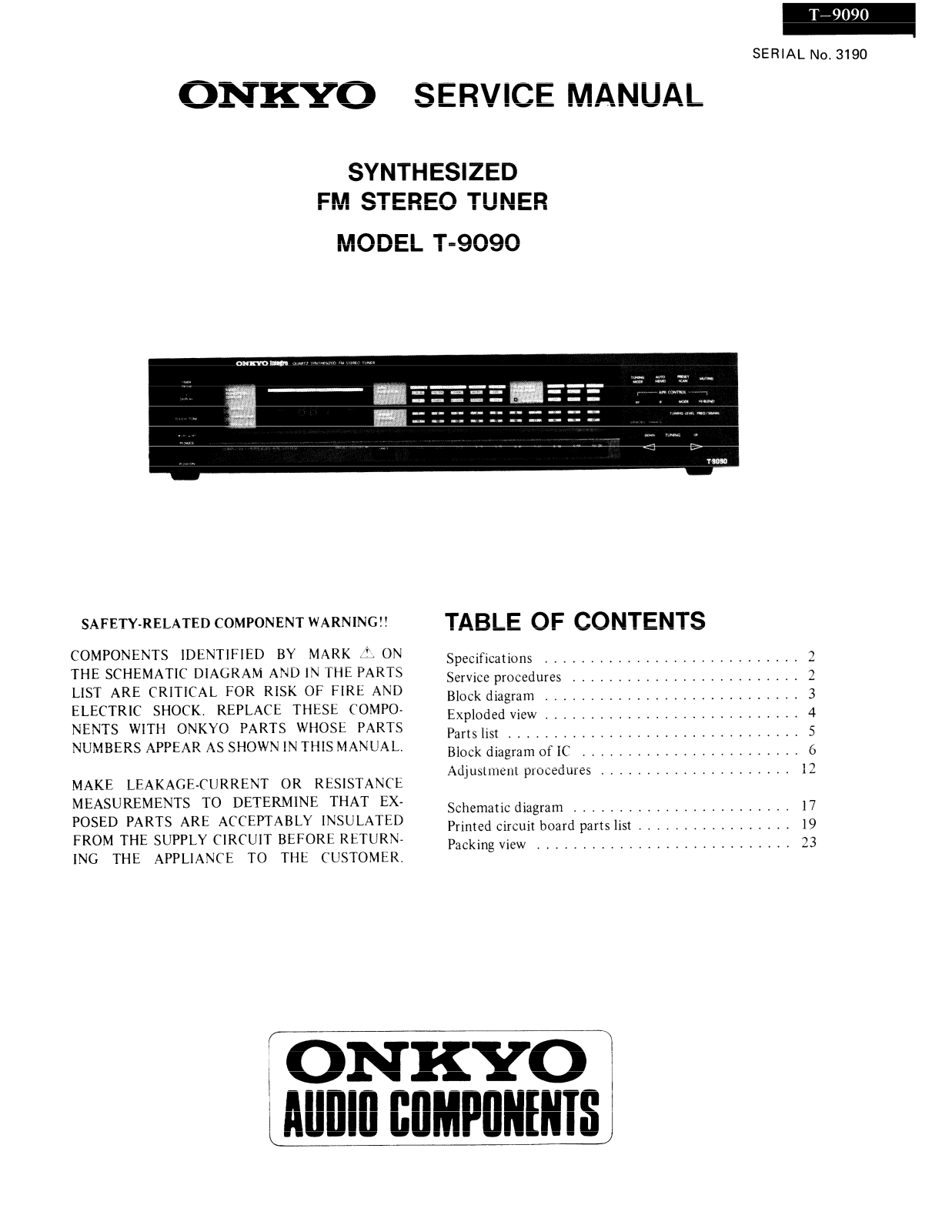 Onkyo T-9090 Service manual