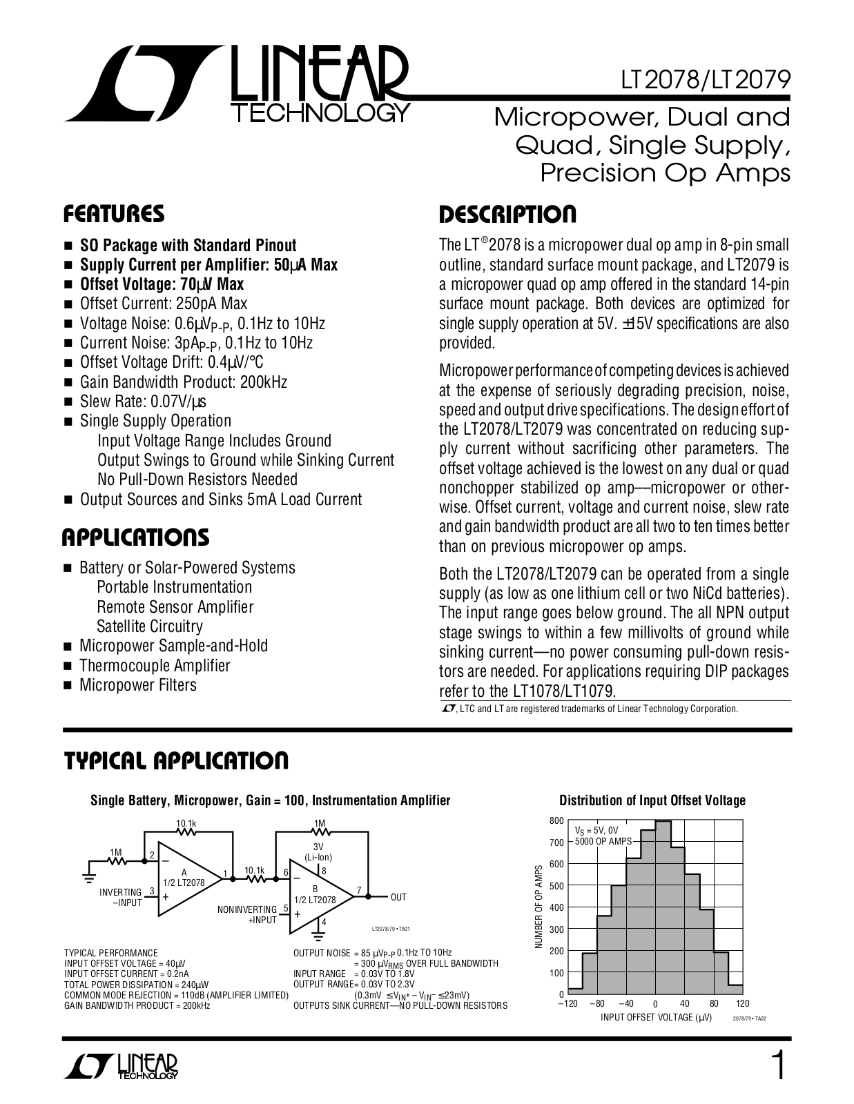 Linear Technology LT2078CS8, LT2078, LT2079I, LT2079C, LT2079 Datasheet