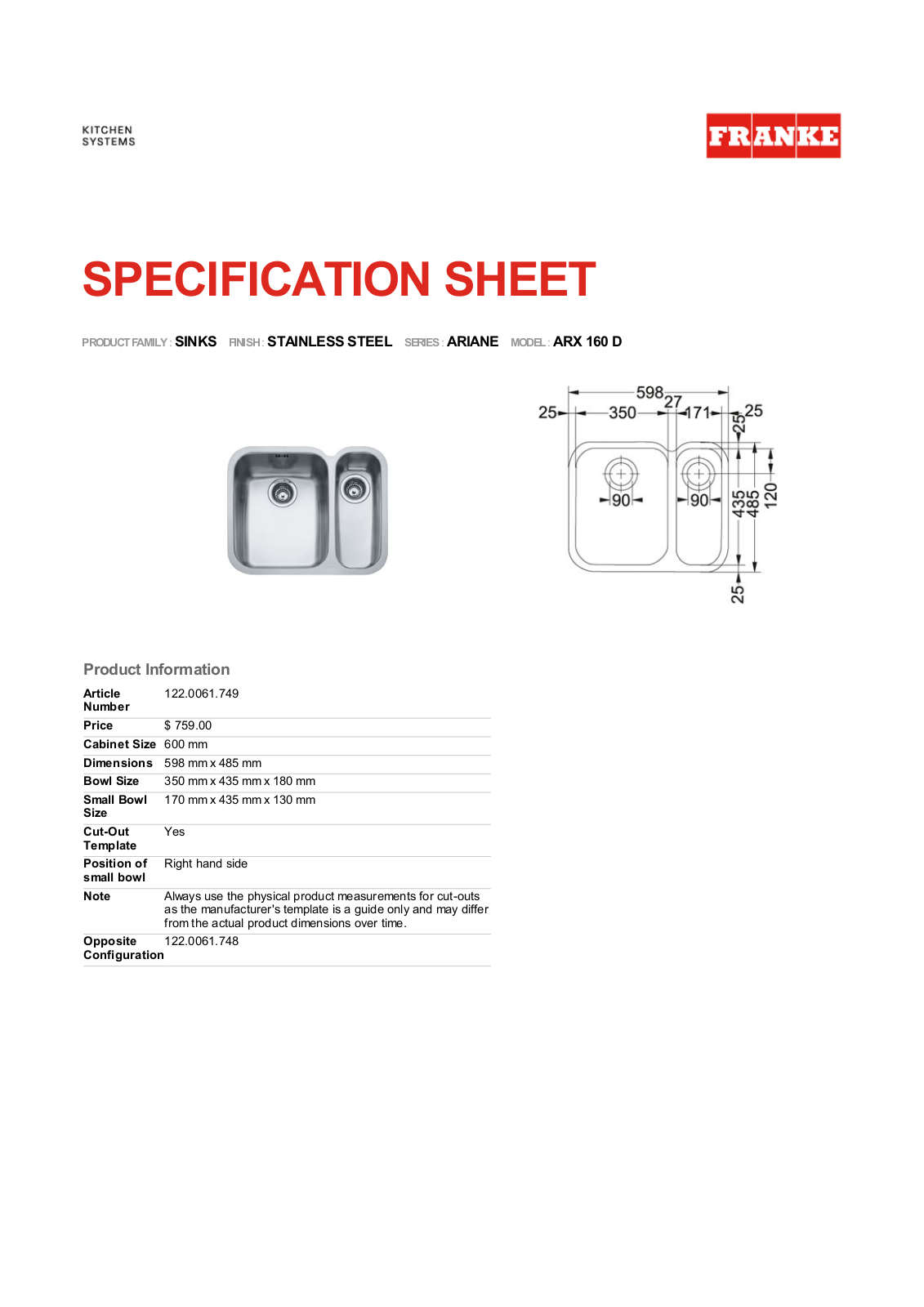 Franke Foodservice ARX 160 D User Manual