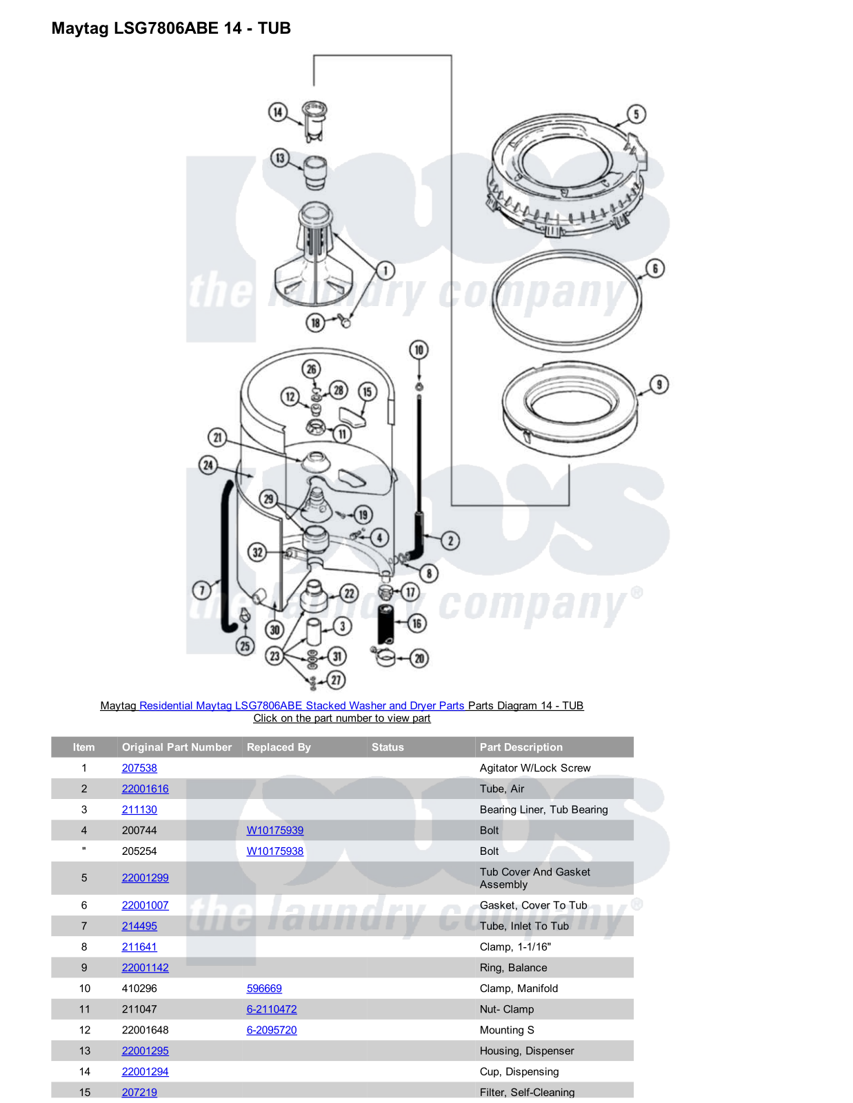 Maytag LSG7806ABE Stacked and Parts Diagram