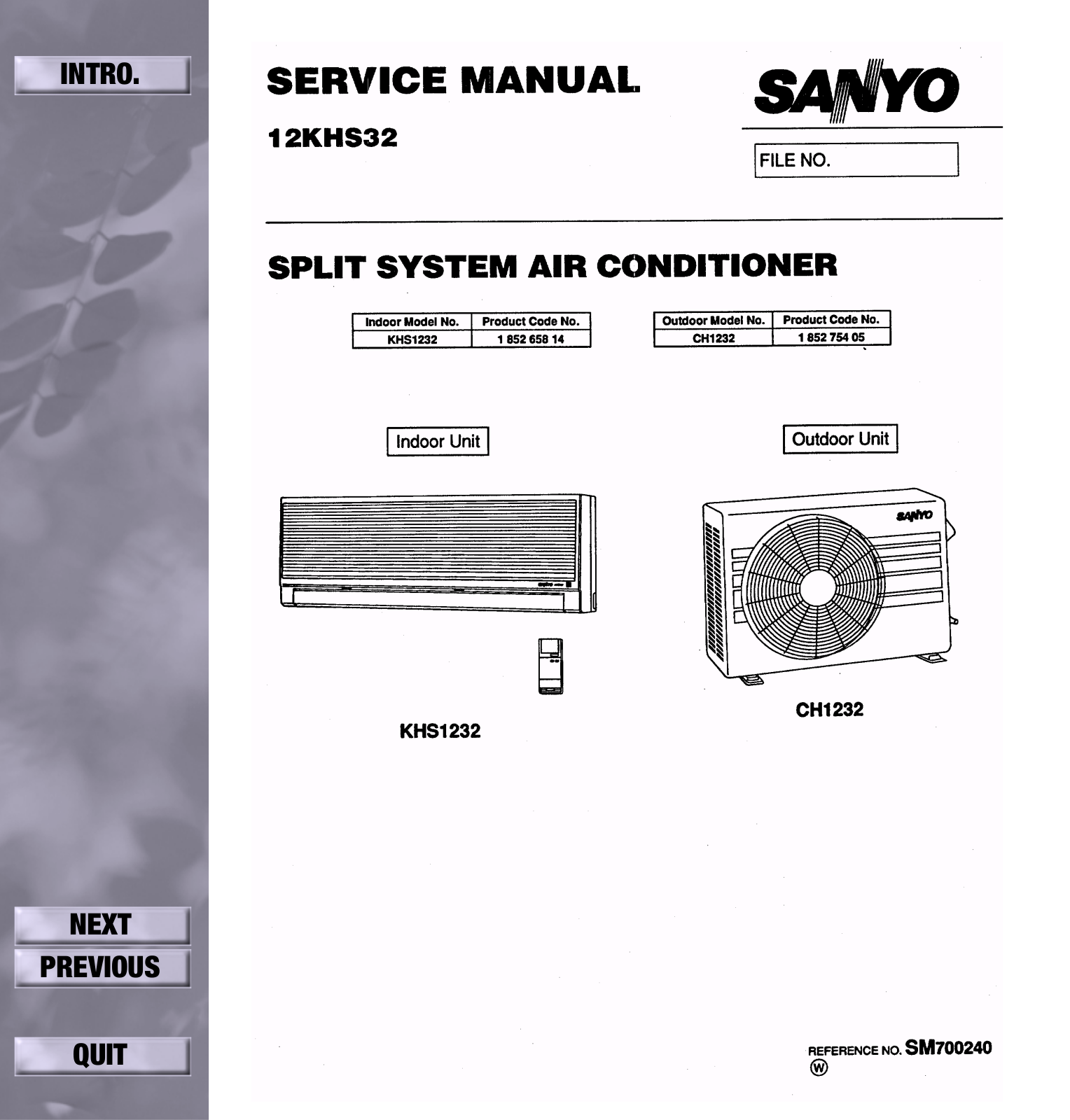 Sanyo 12KHS32 User Manual