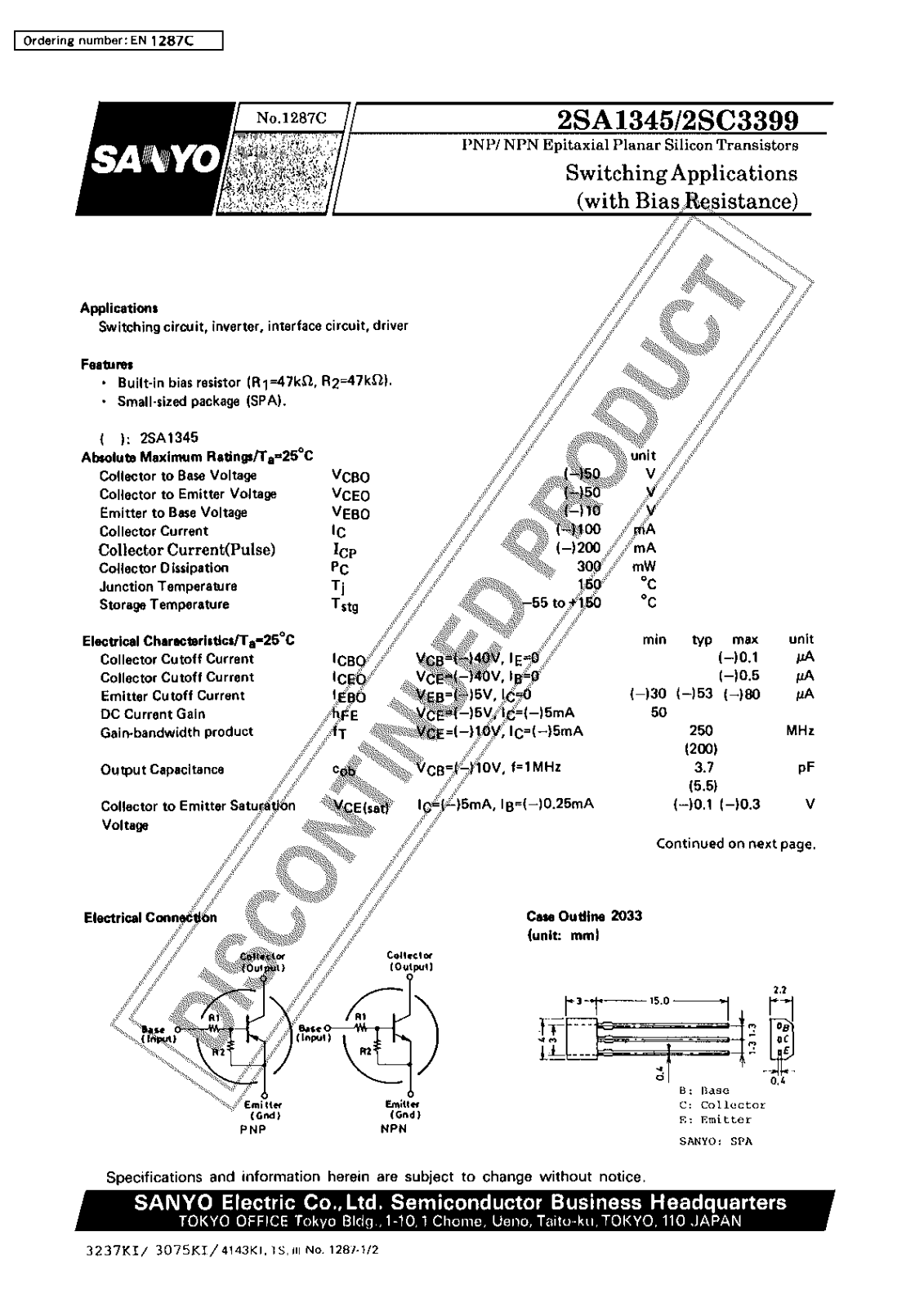 Sanyo 2SC3399 Specifications