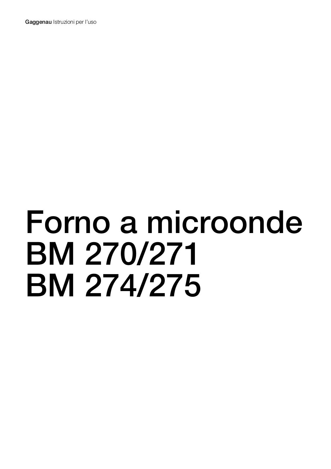 Gaggenau BM274130, BM275130, BM274110, BM274100, BM271110 User Manual