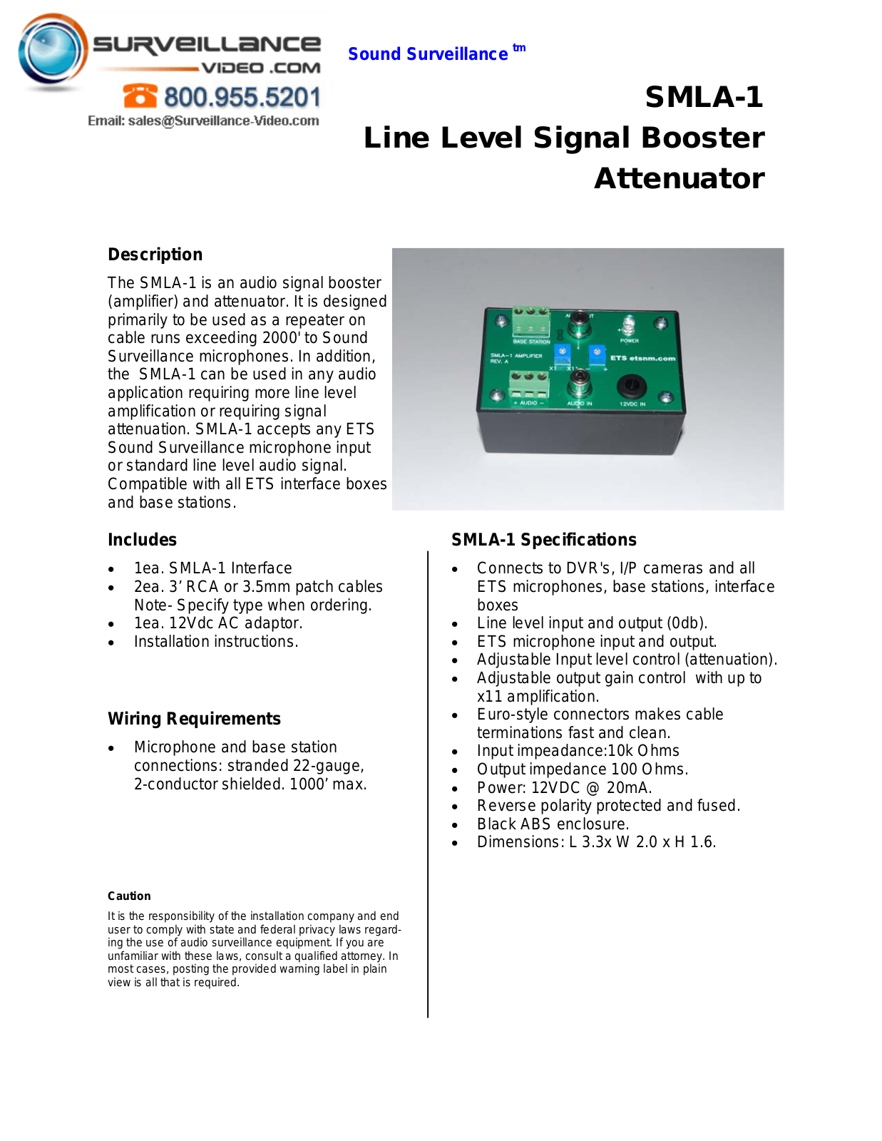 ETS SMLA-1 Specsheet