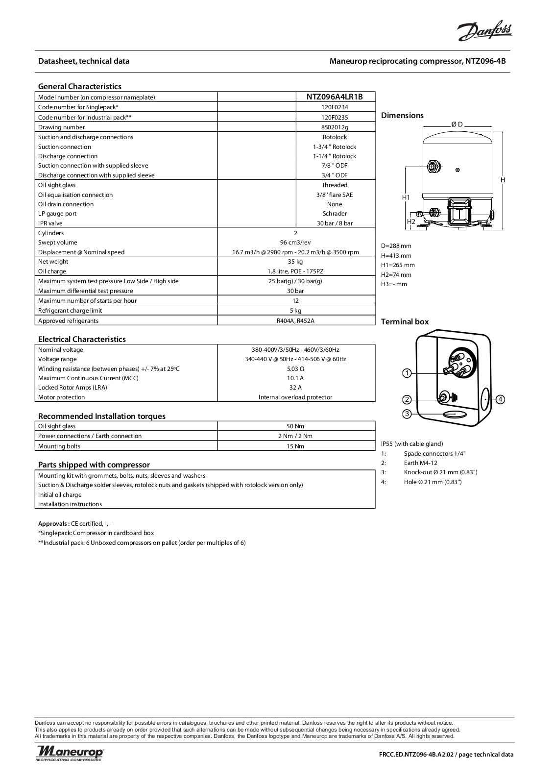 Danfoss Electronics NTZ096-4B Data Sheet