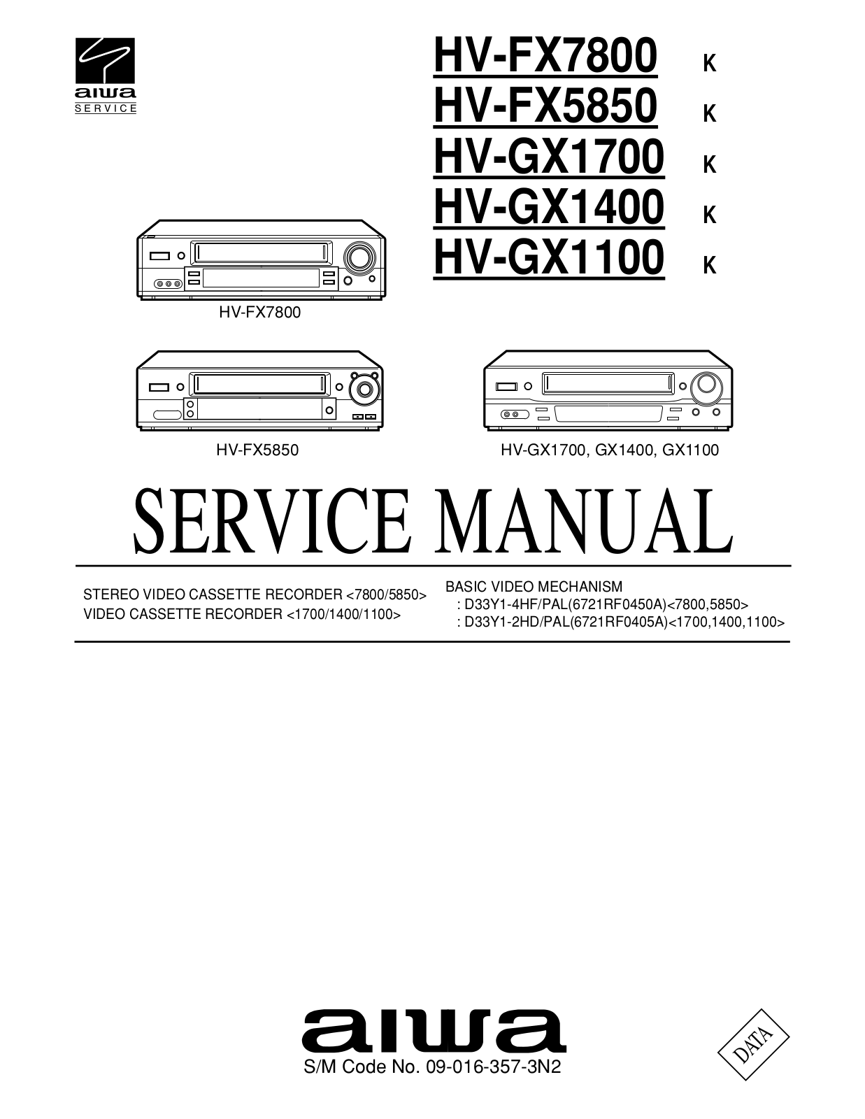 Aiwa HV-GX1100, HV-GX1400, HV-GX1700, HV-FX5850, HV-FX7800 Service Manual