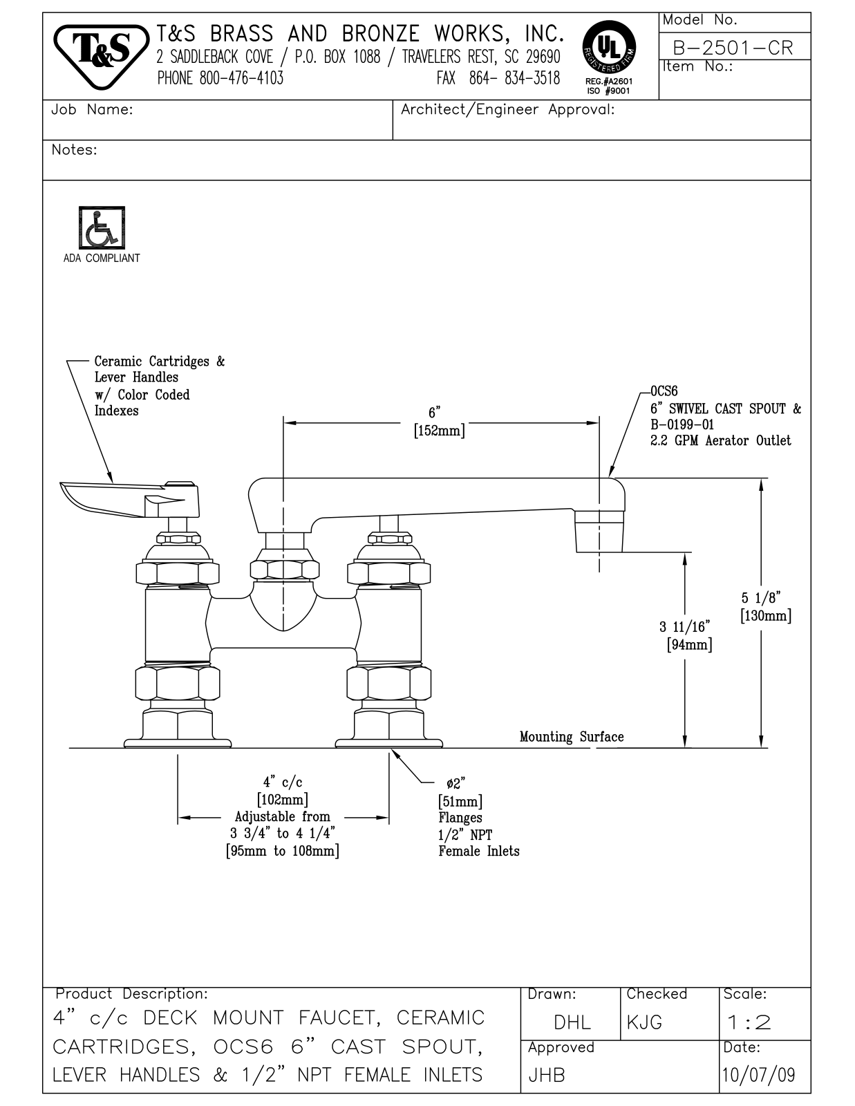 T&S Brass Manuals B-2501-CR User Manual