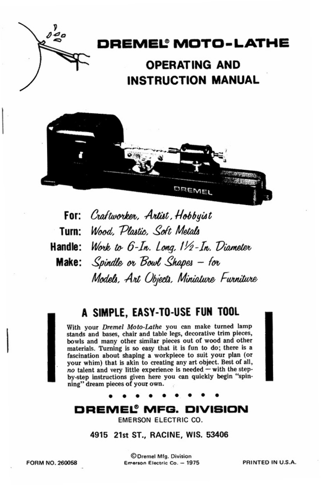 Dremel Moto-Lathe Instruction Manual