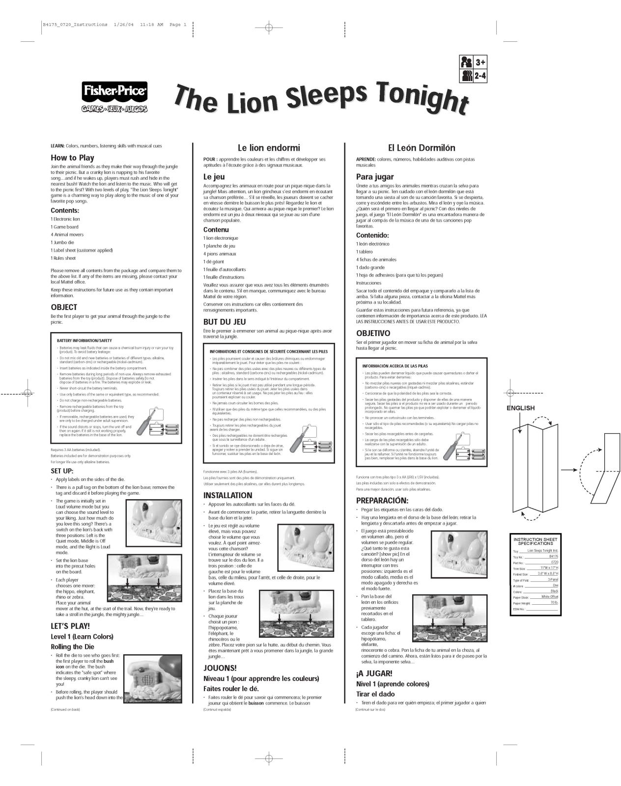 Fisher-Price B4175 Instruction Sheet