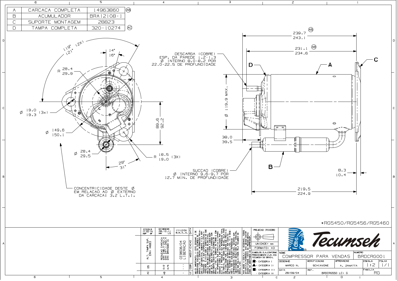 Tecumseh RGA5450EXA, RGA5460EXA Drawing Data