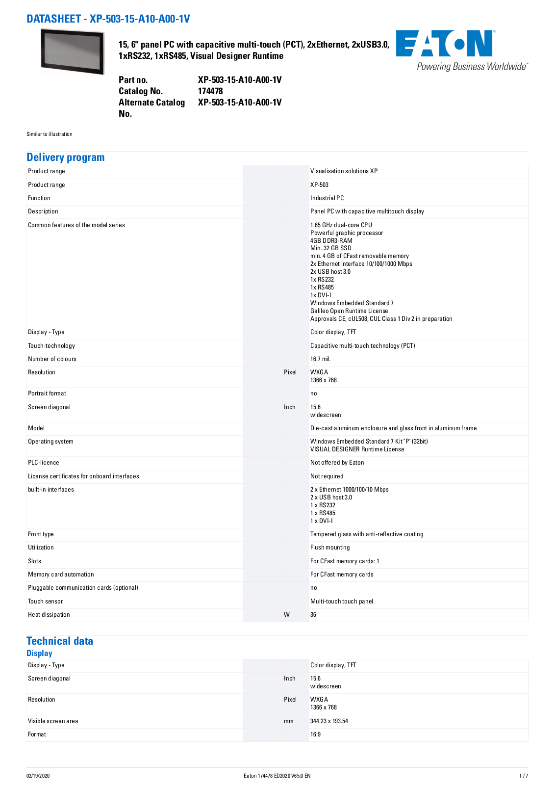 Cutler Hammer, Div of Eaton Corp XP-503-15-A10-A00-1V Data Sheet