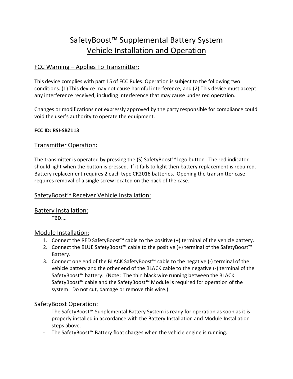 WWSBP SBZ113 User Manual