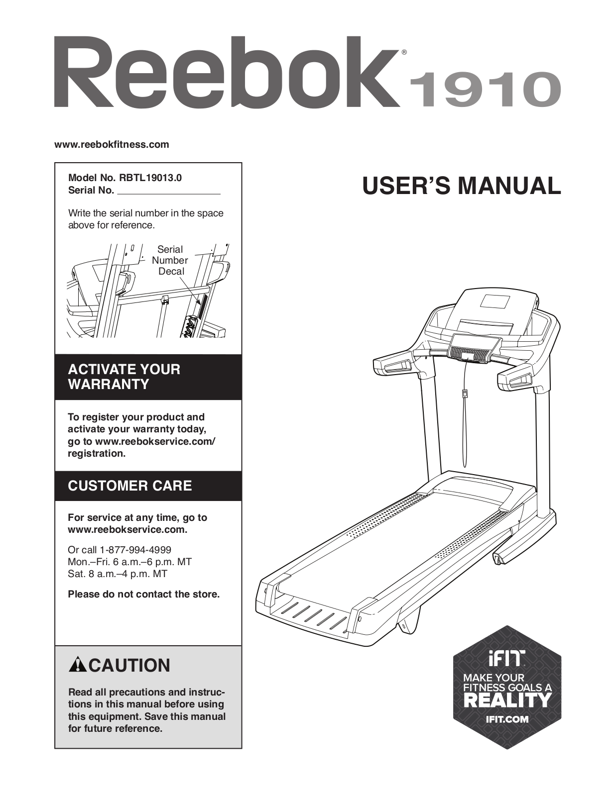 Reebok RBTL190130 Owner's Manual