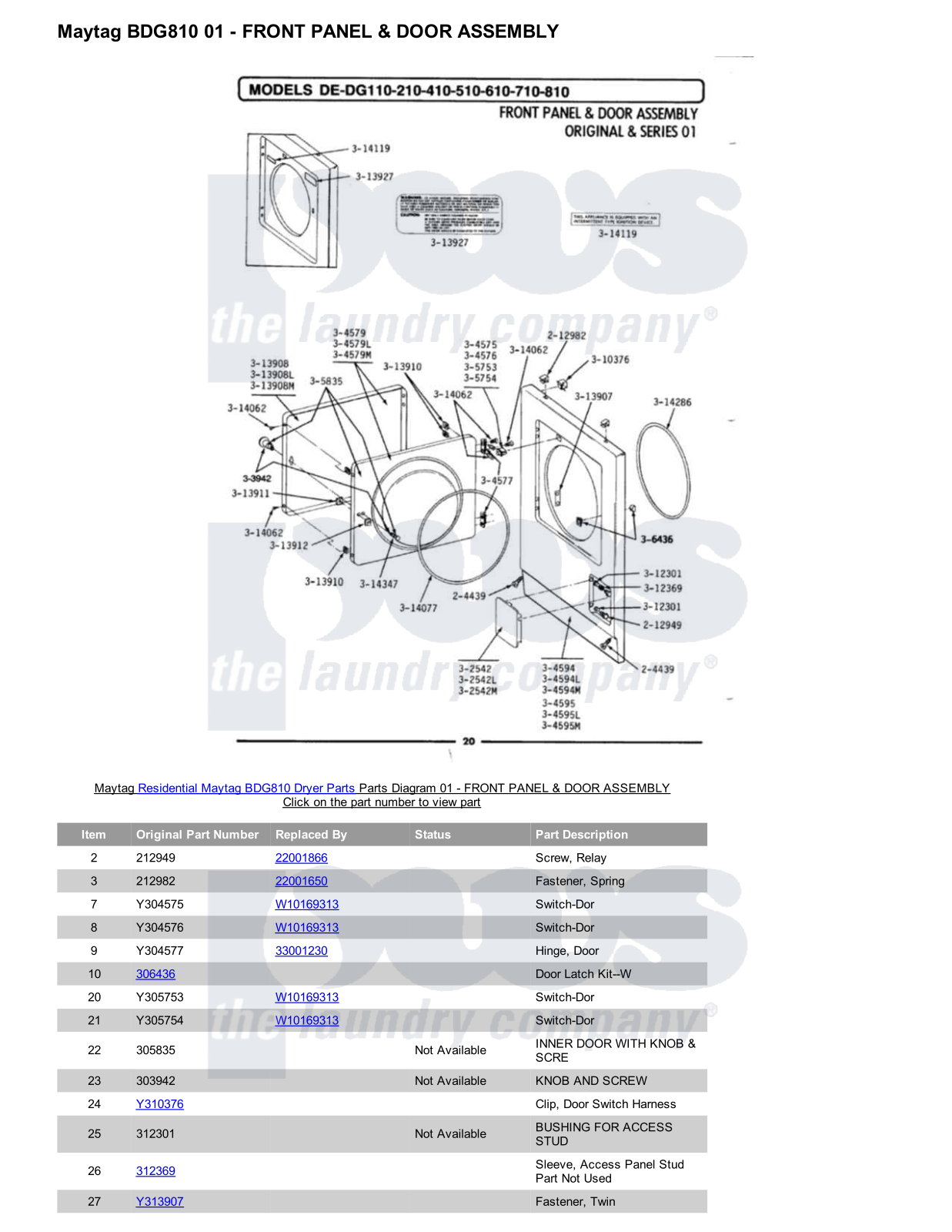 Maytag BDG810 Parts Diagram