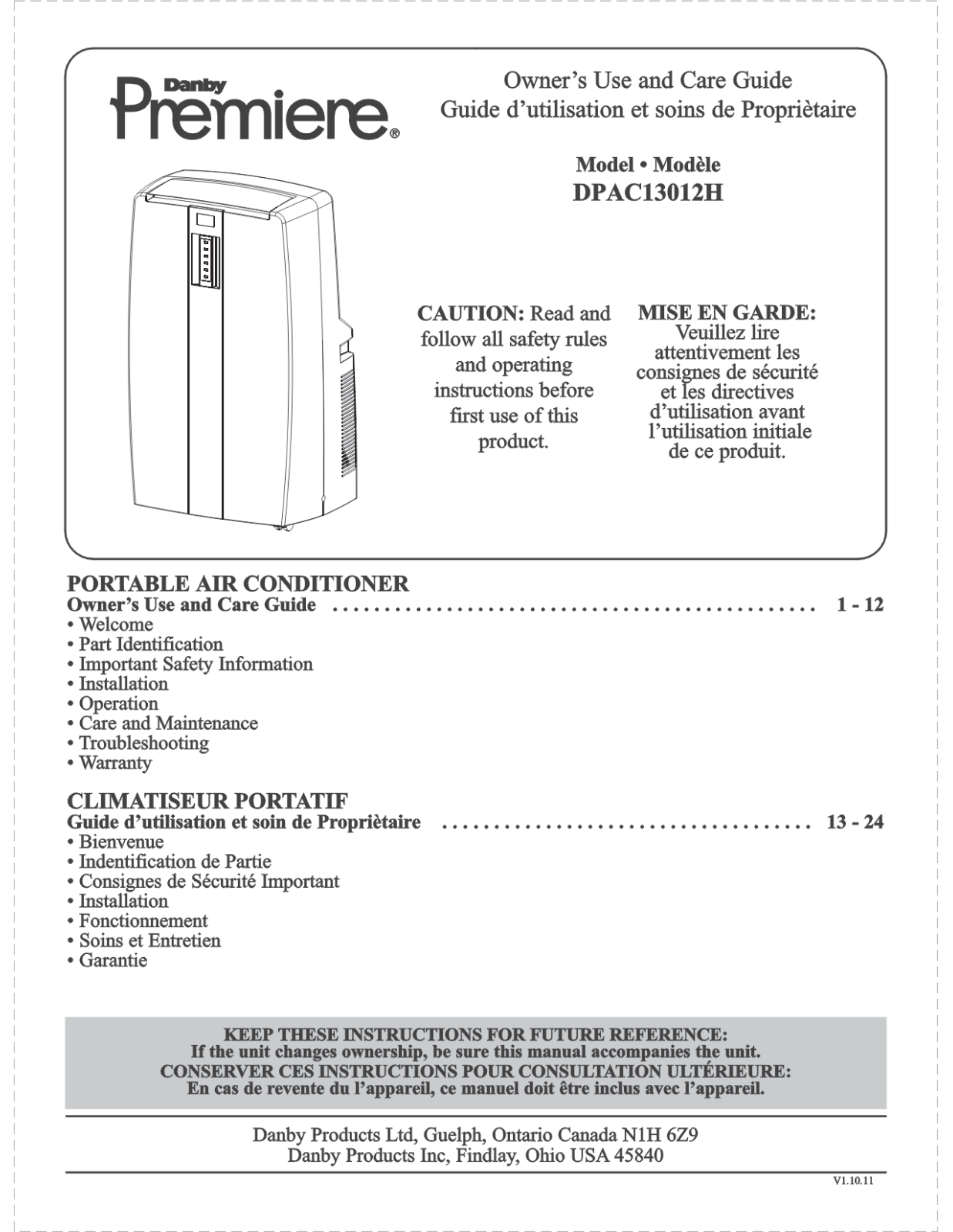 Danby DPAC13012H User Manual