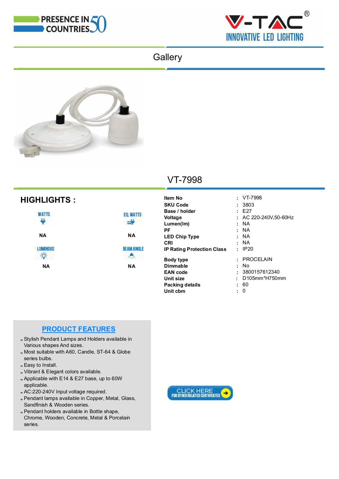 V-TAC VT-3803 Datasheet - ManualMachine.com