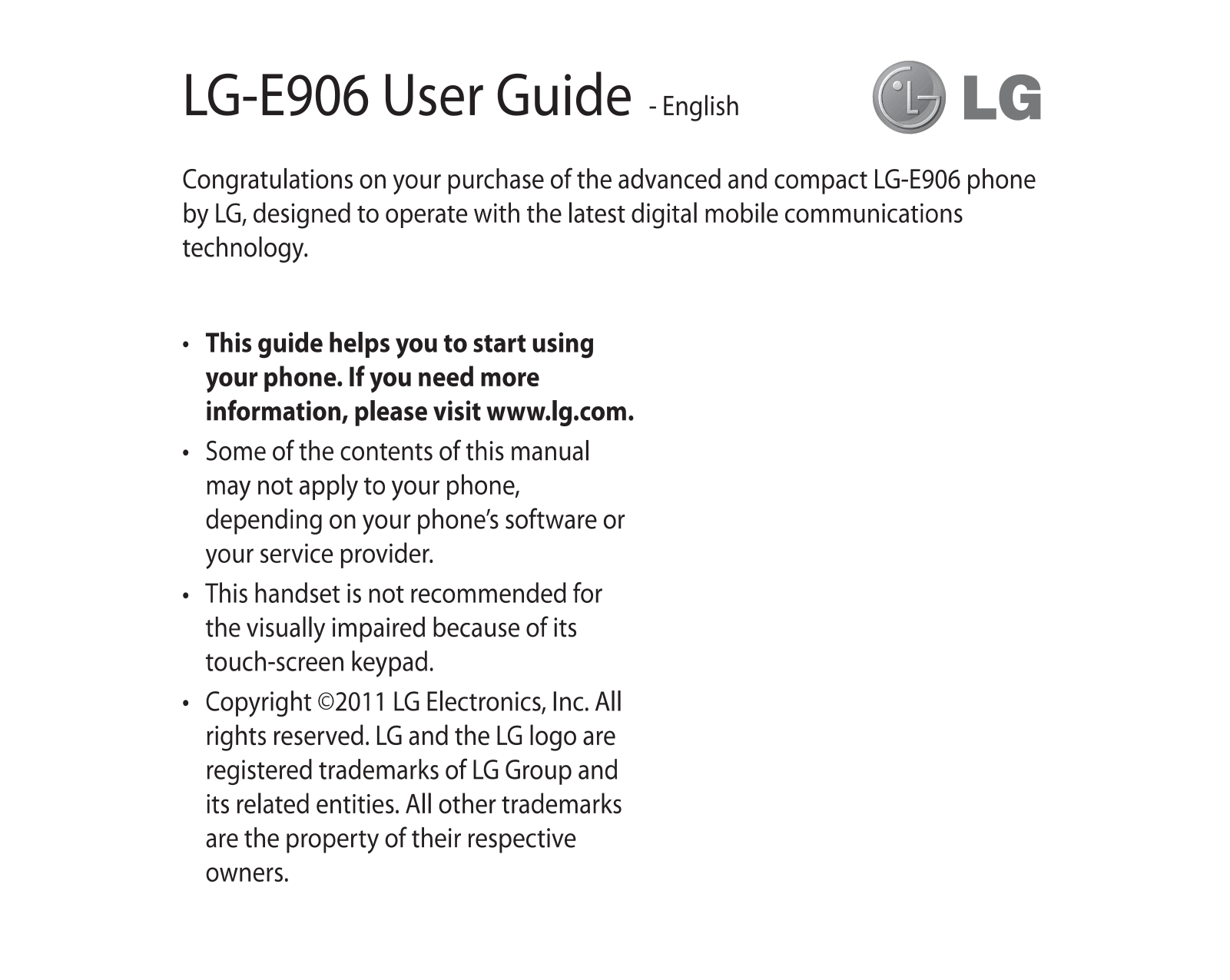 LG E906 Users manual