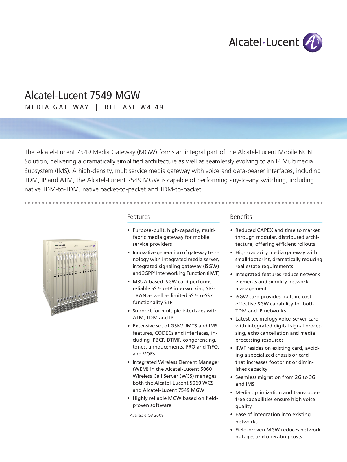 Alcatel-Lucent 7549 MGW User Manual