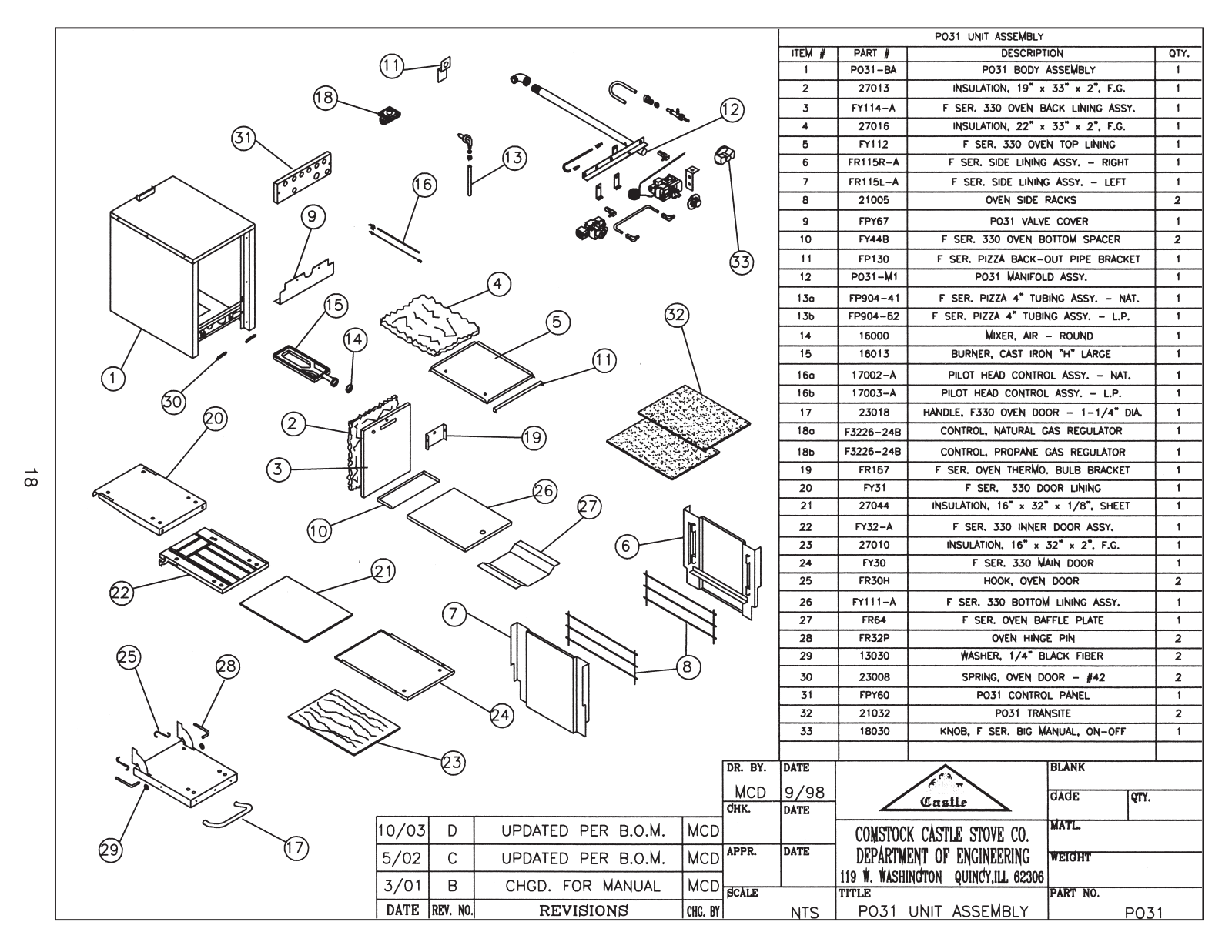 Comstock Castle PO31 Parts List