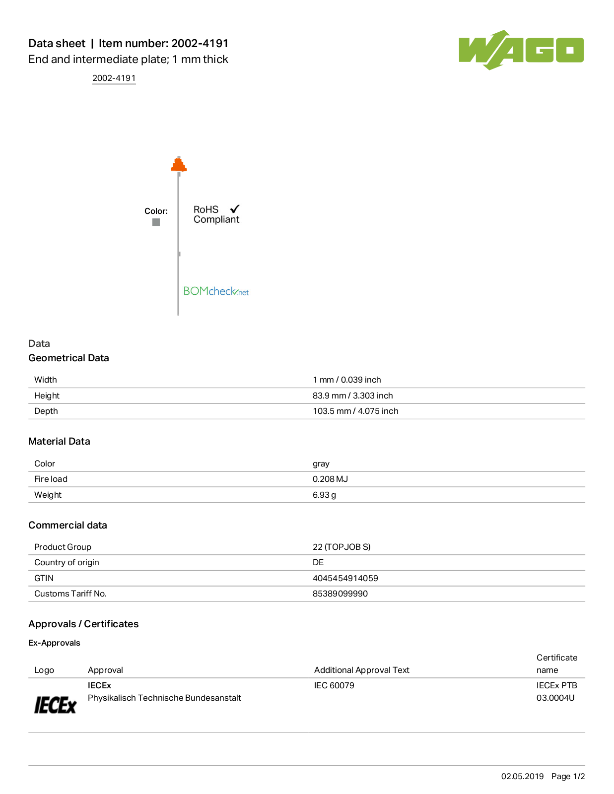 Wago 2002-4191 Data Sheet