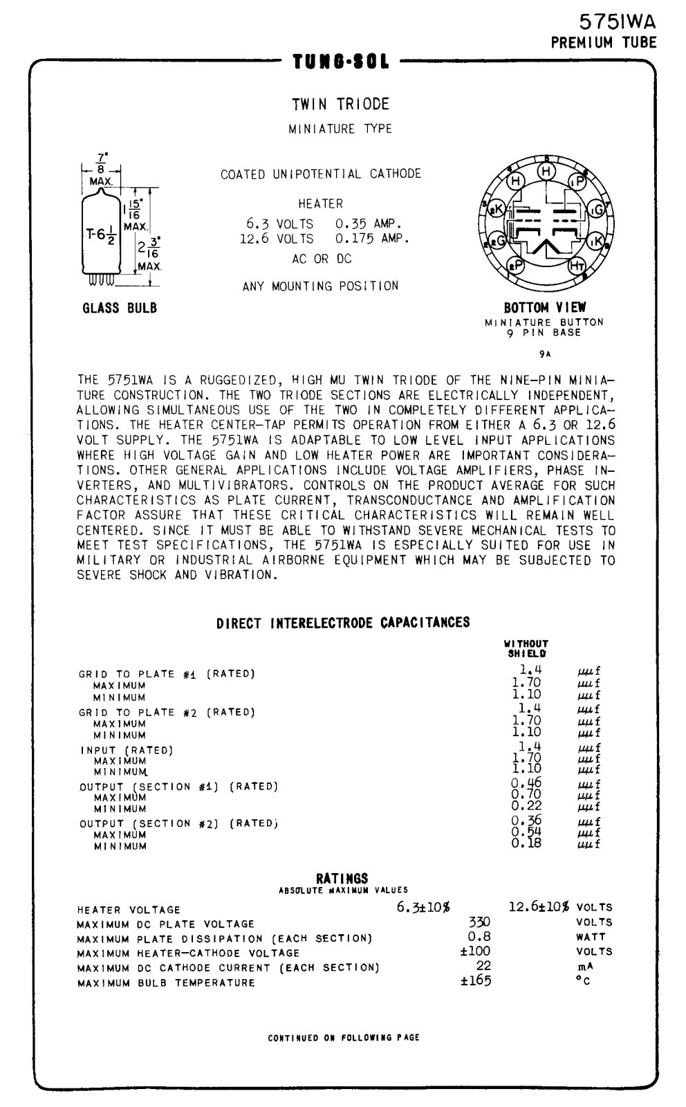 tungsol 5751wa DATASHEETS