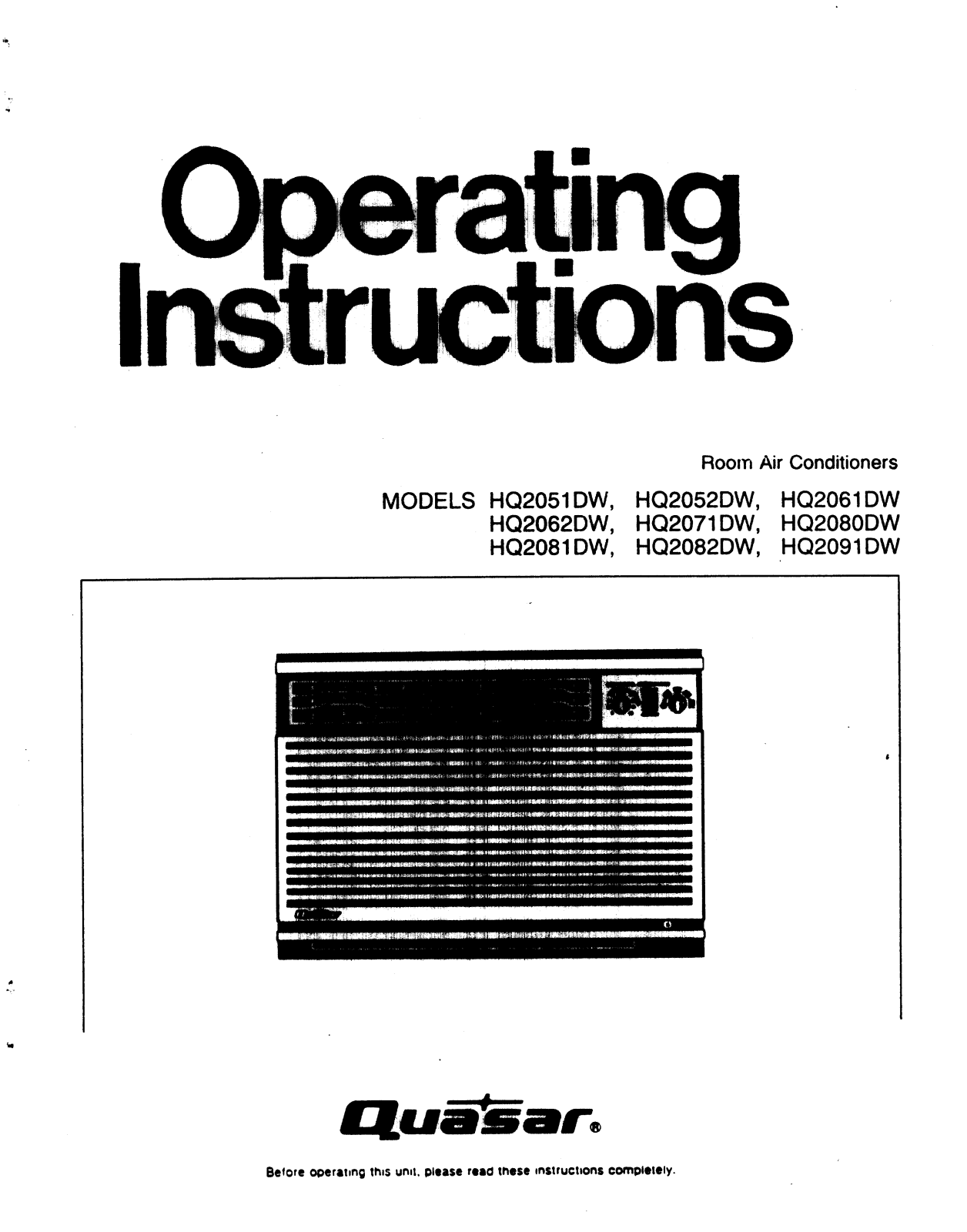 Panasonic hq-2051dw Operation Manual