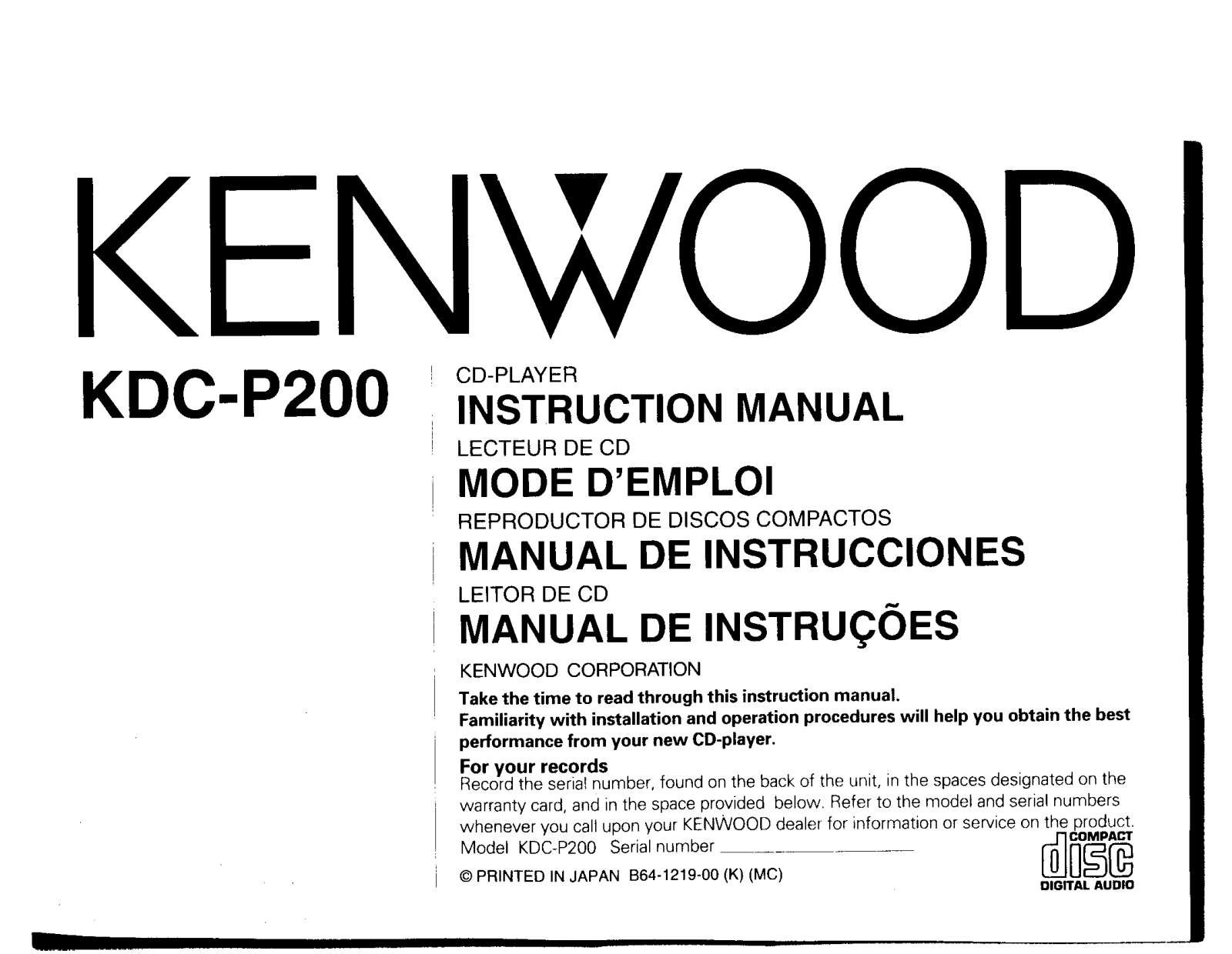 Kenwood KDC-P200 Owner's Manual