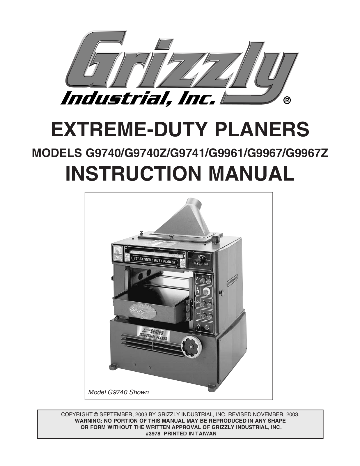 Grizzly G9740 User Manual