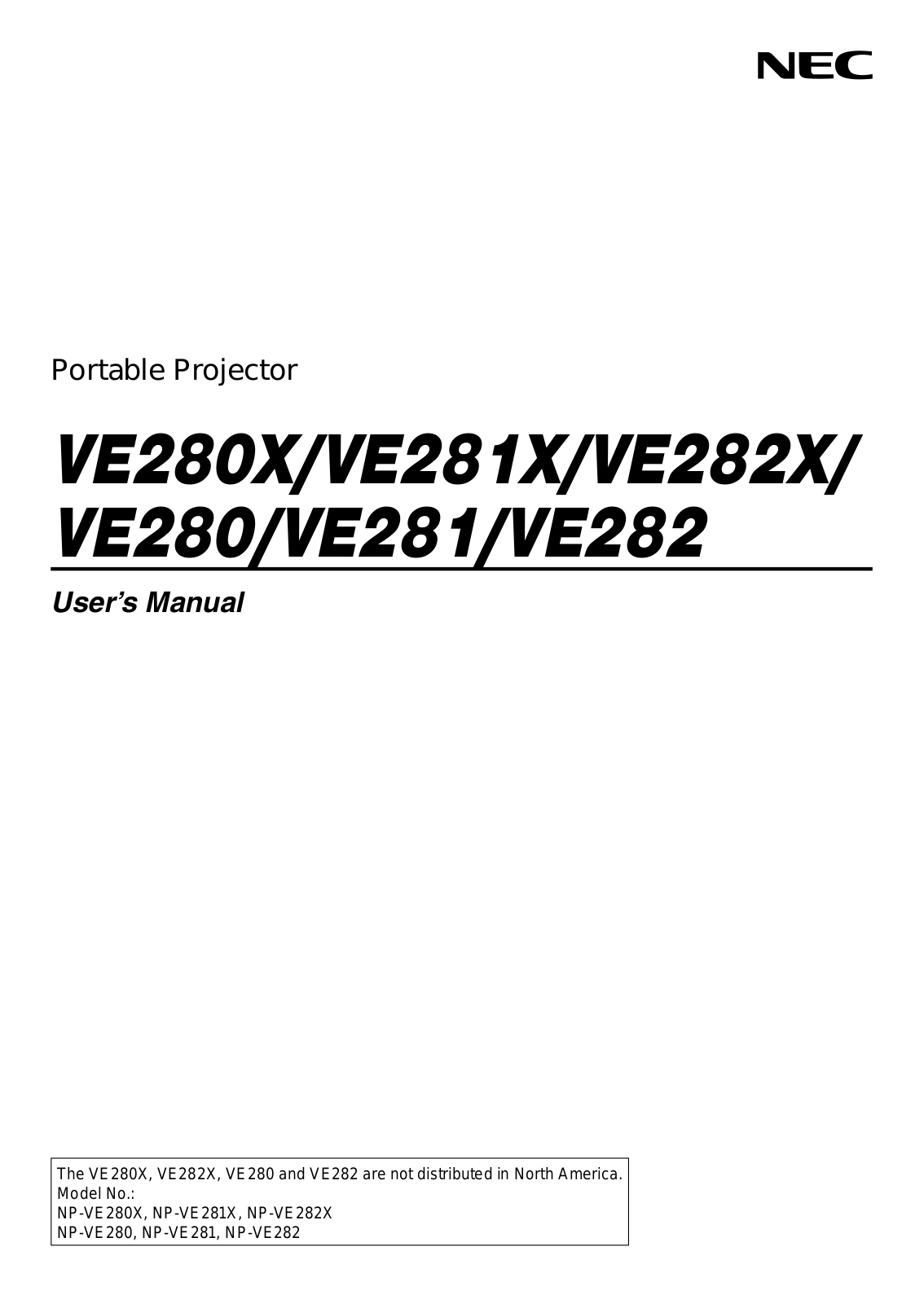 NEC NP-VE281X, NP-VE281, VE282X, VE281X, VE282 User Manual