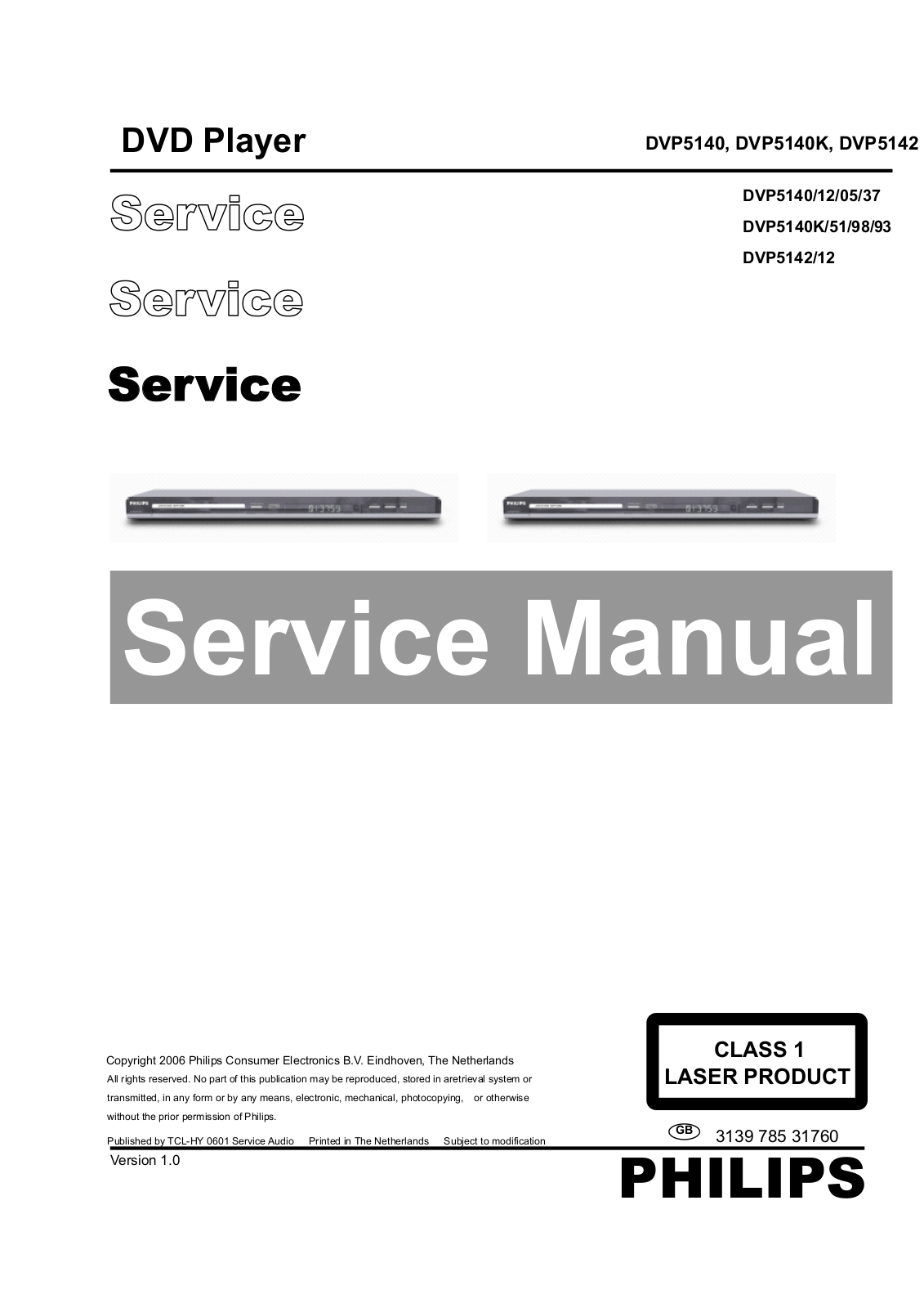 Philips DVP-5142, DVP-5140-K, DVP-5140 Service Manual
