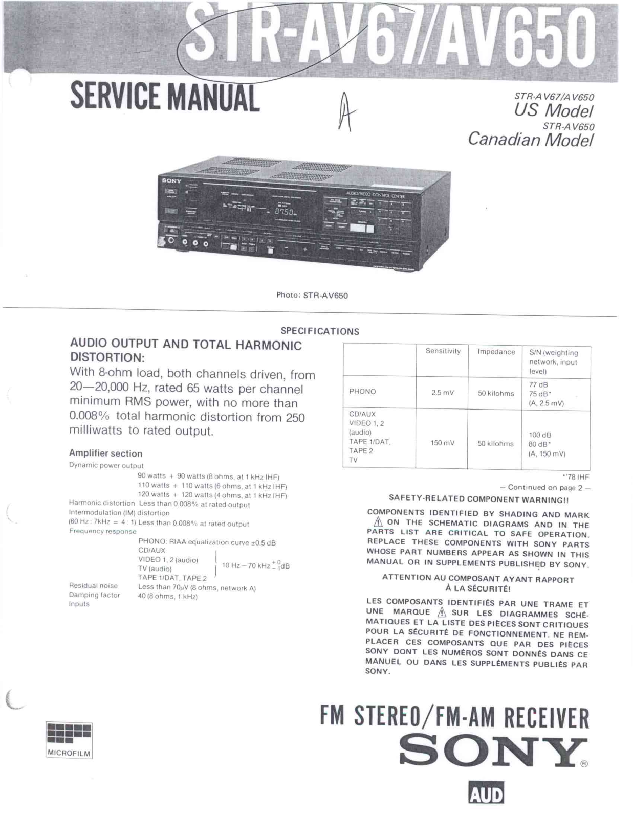 Sony STRAV-67, STRAV-650 Service manual