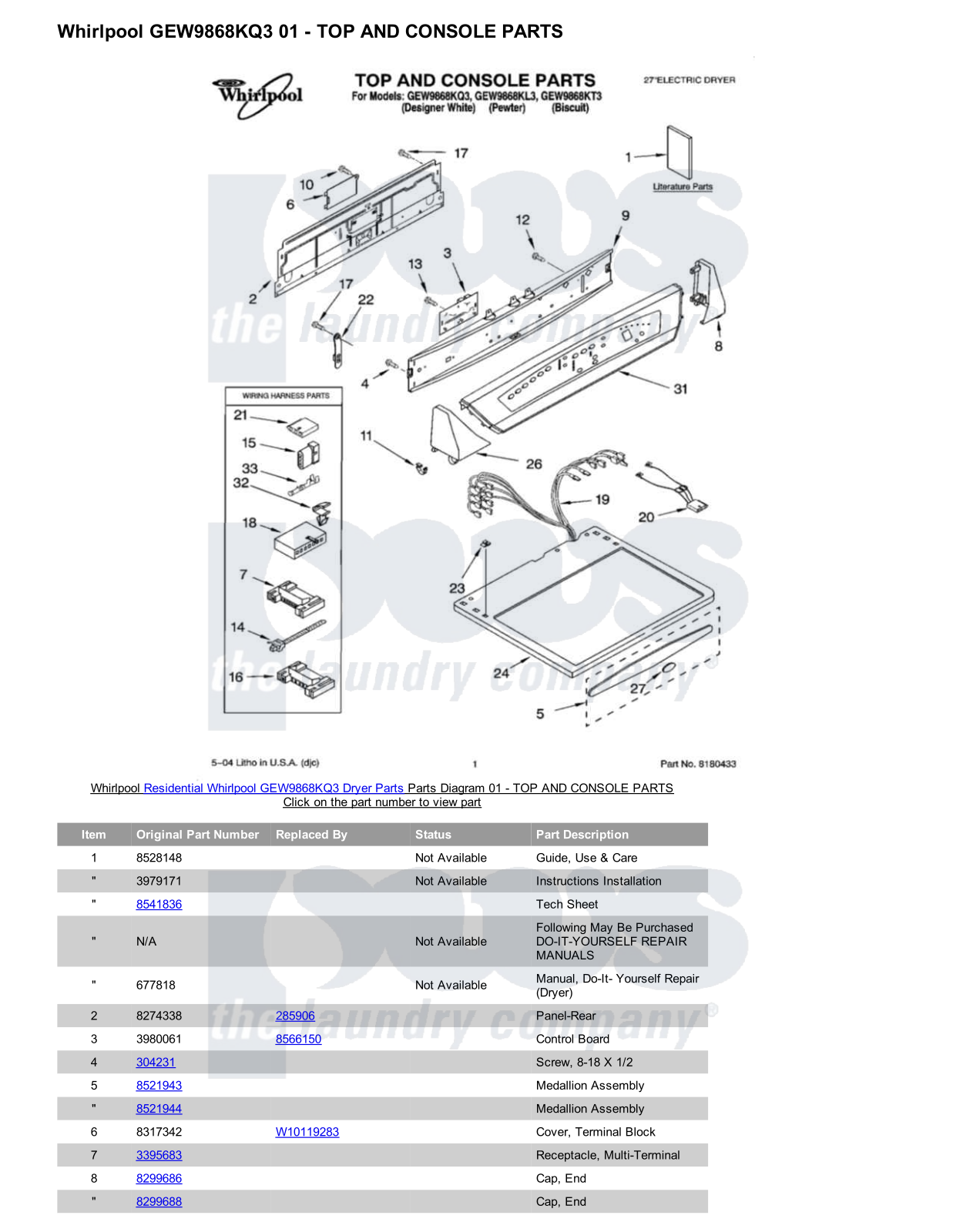 Whirlpool GEW9868KQ3 Parts Diagram