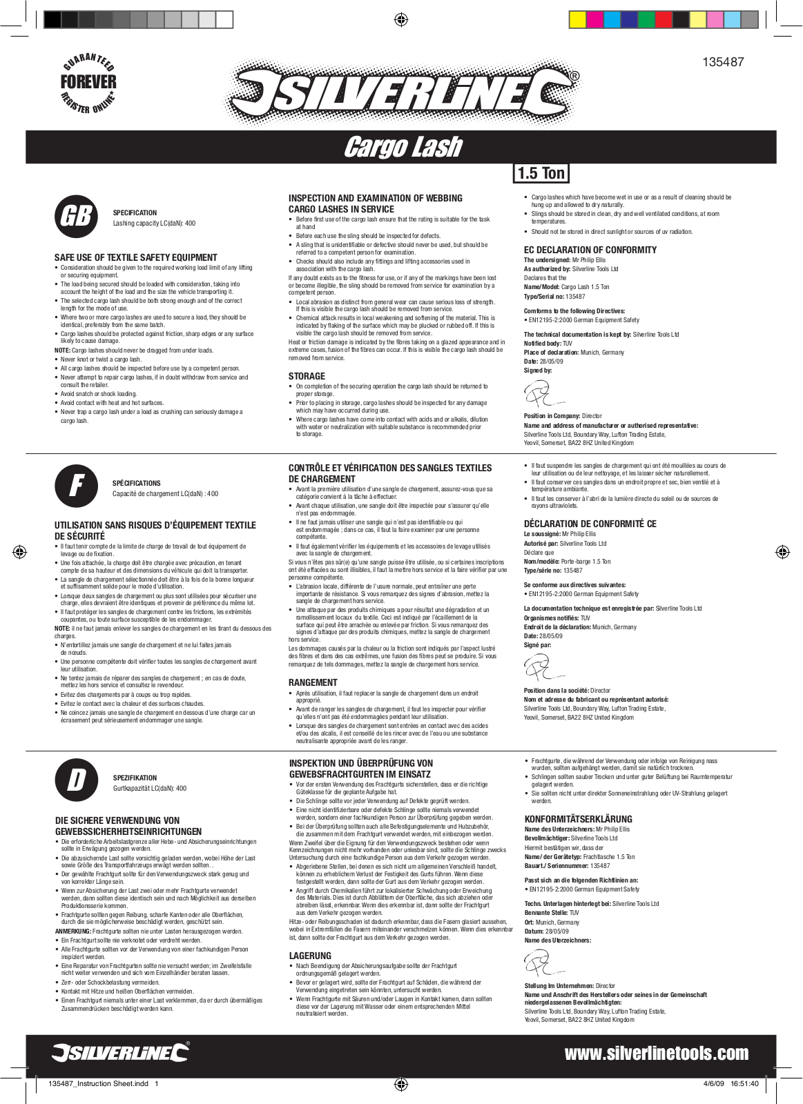 Silverline Rubber-Handled Cargo Lash 1.5 Tonne User Manual