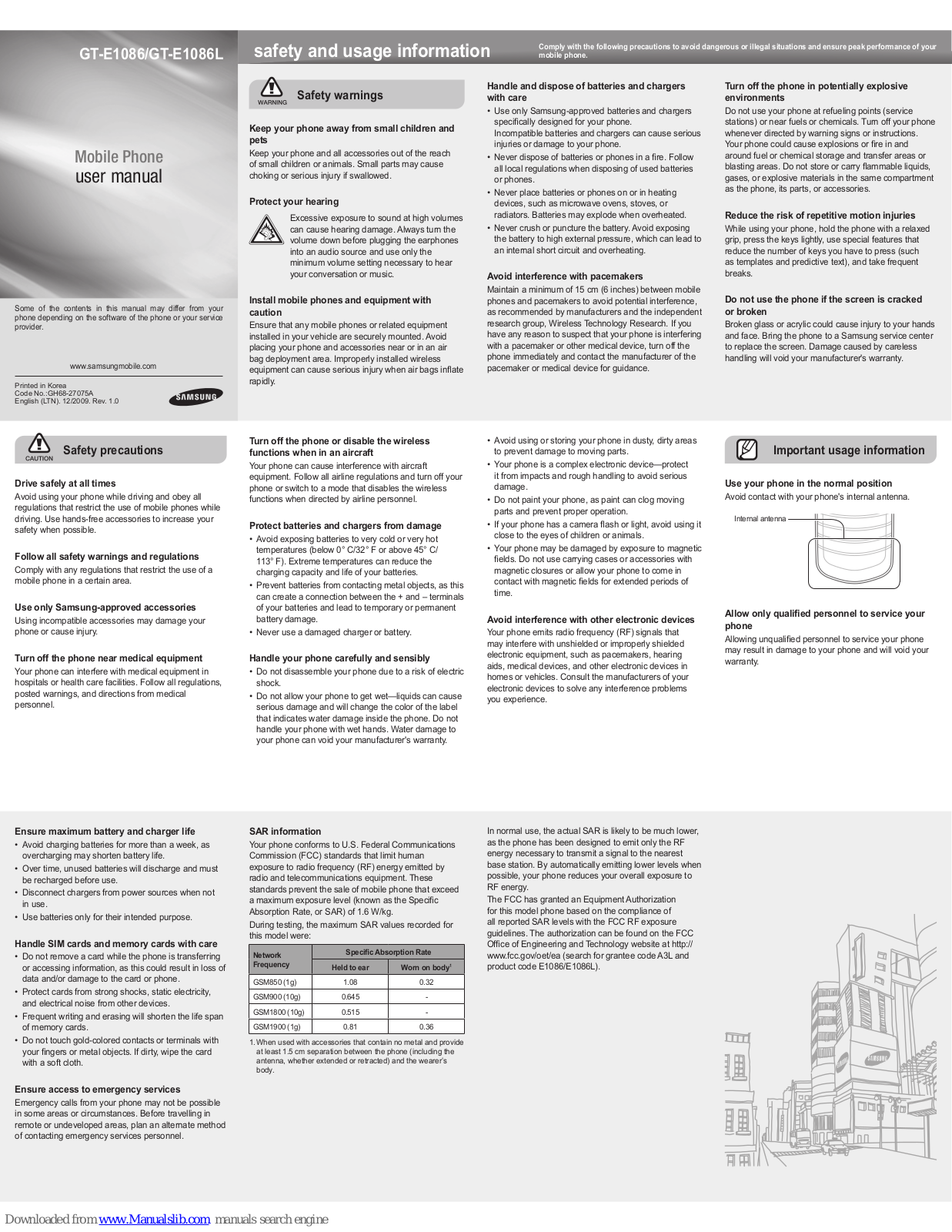 Samsung GT-E1086, GT-E1086L User Manual