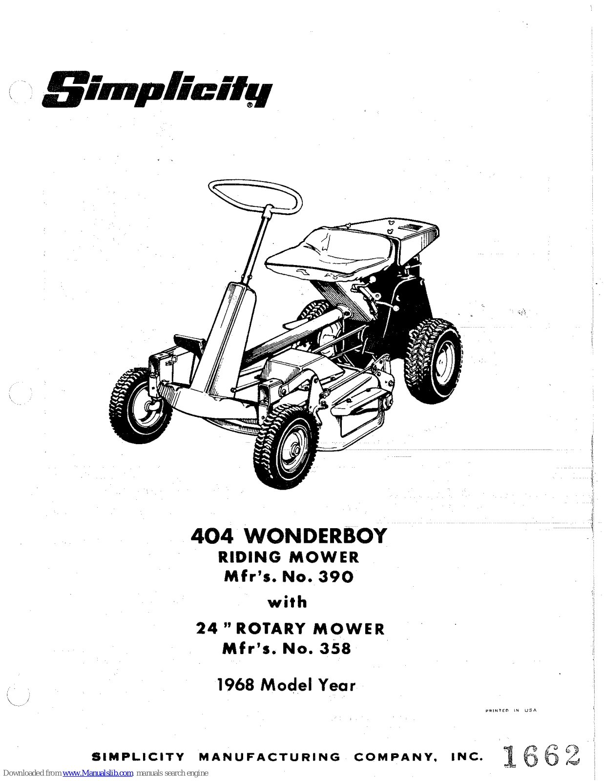 Simplicity Wonderboy 404 Operator's Manual