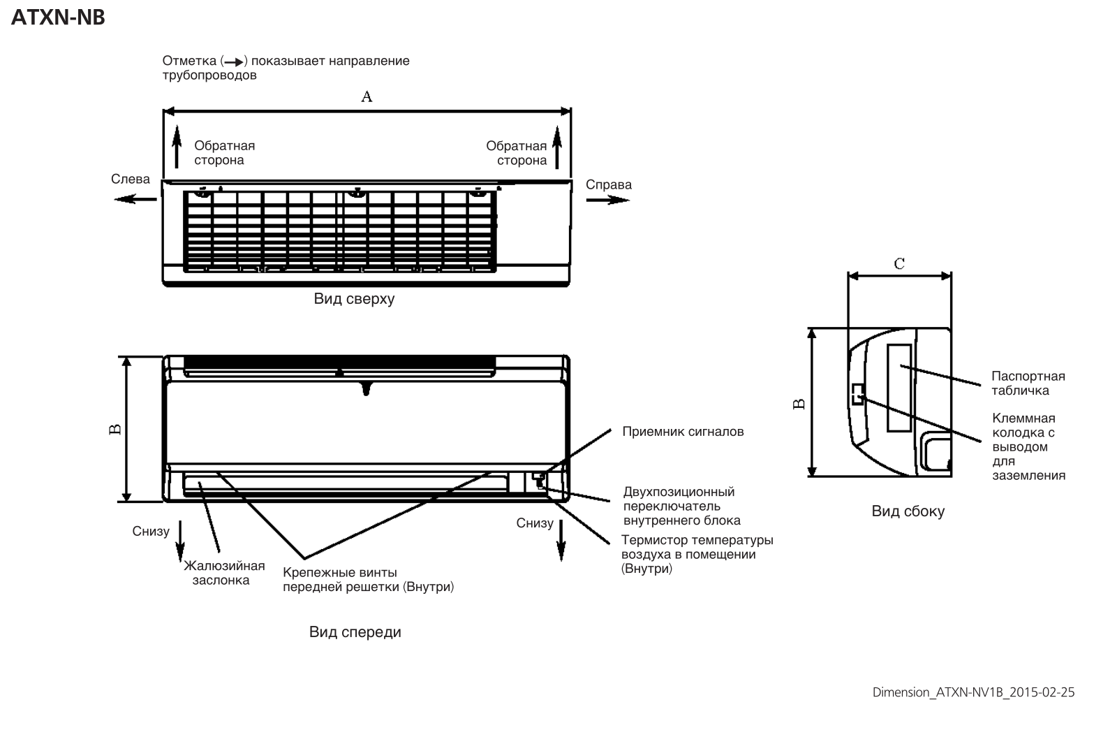 Daikin ATXN25NB, ATXN50NB, ATXN60NB, ATXN35NB Dimensions