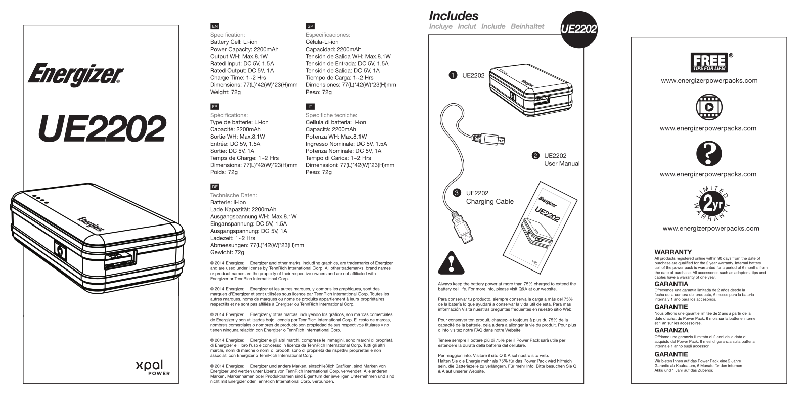 Energizer UE2202 User manual