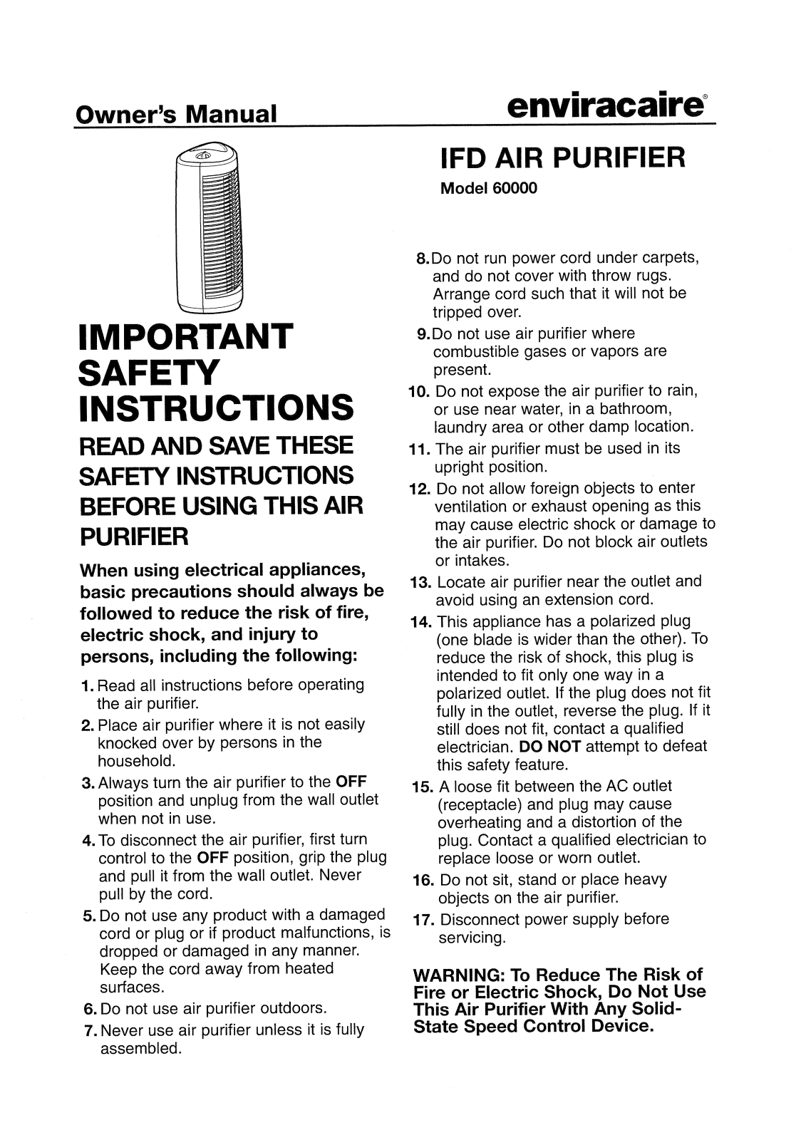 Honeywell Hfd-100, 60000 Owner's Manual