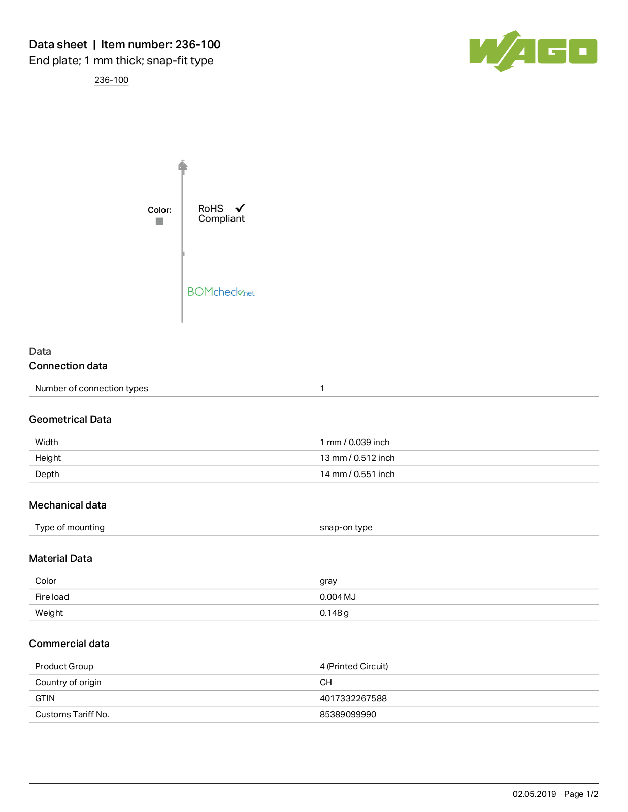 Wago 236-100 Data Sheet