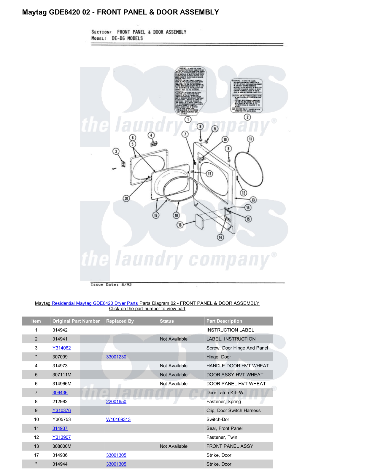 Maytag GDE8420 Parts Diagram